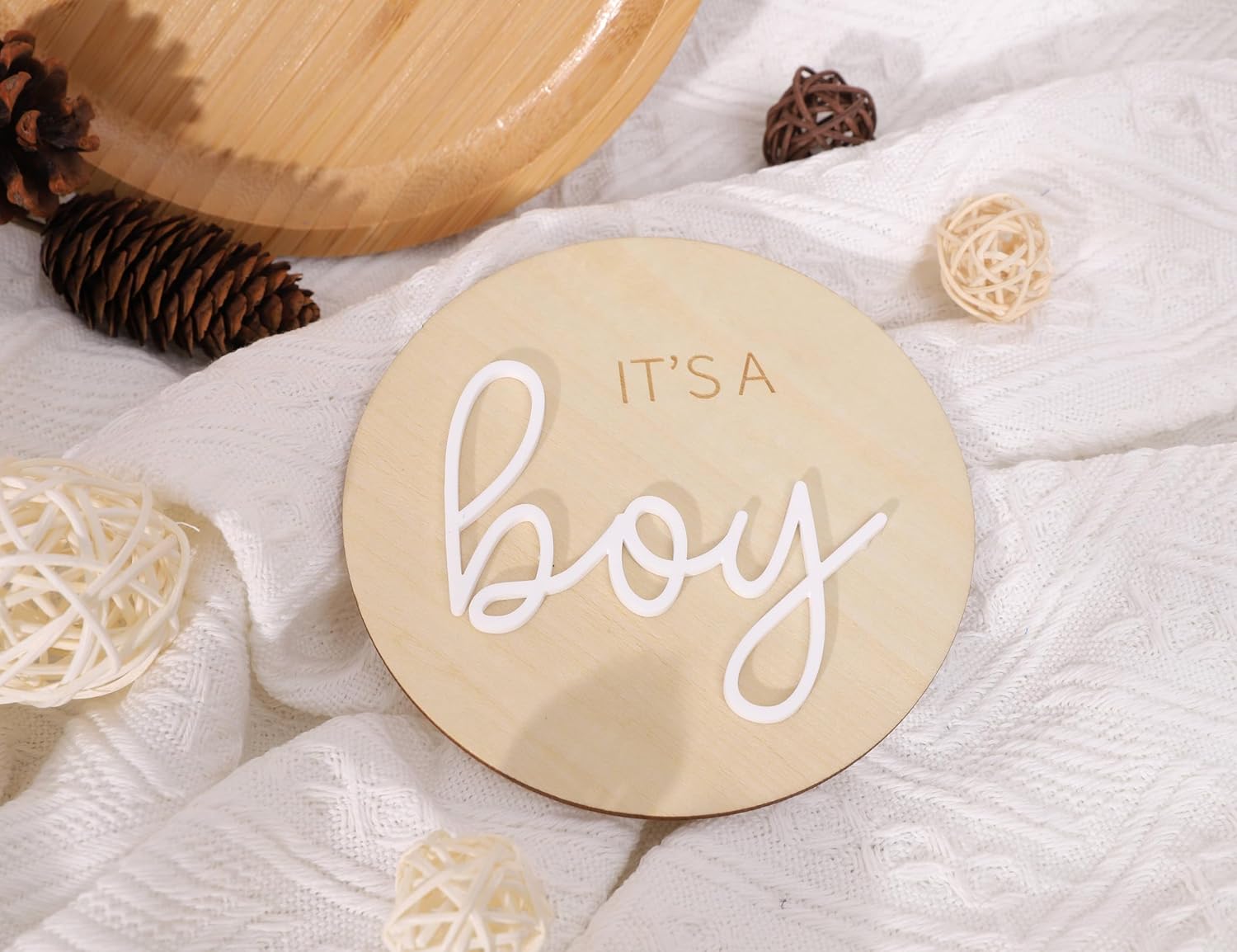 Letrero de madera de 1 pieza con texto en inglés “It’s a Boy” de madera para revelar el género, anuncio de embarazo acrílico para niño o niña,