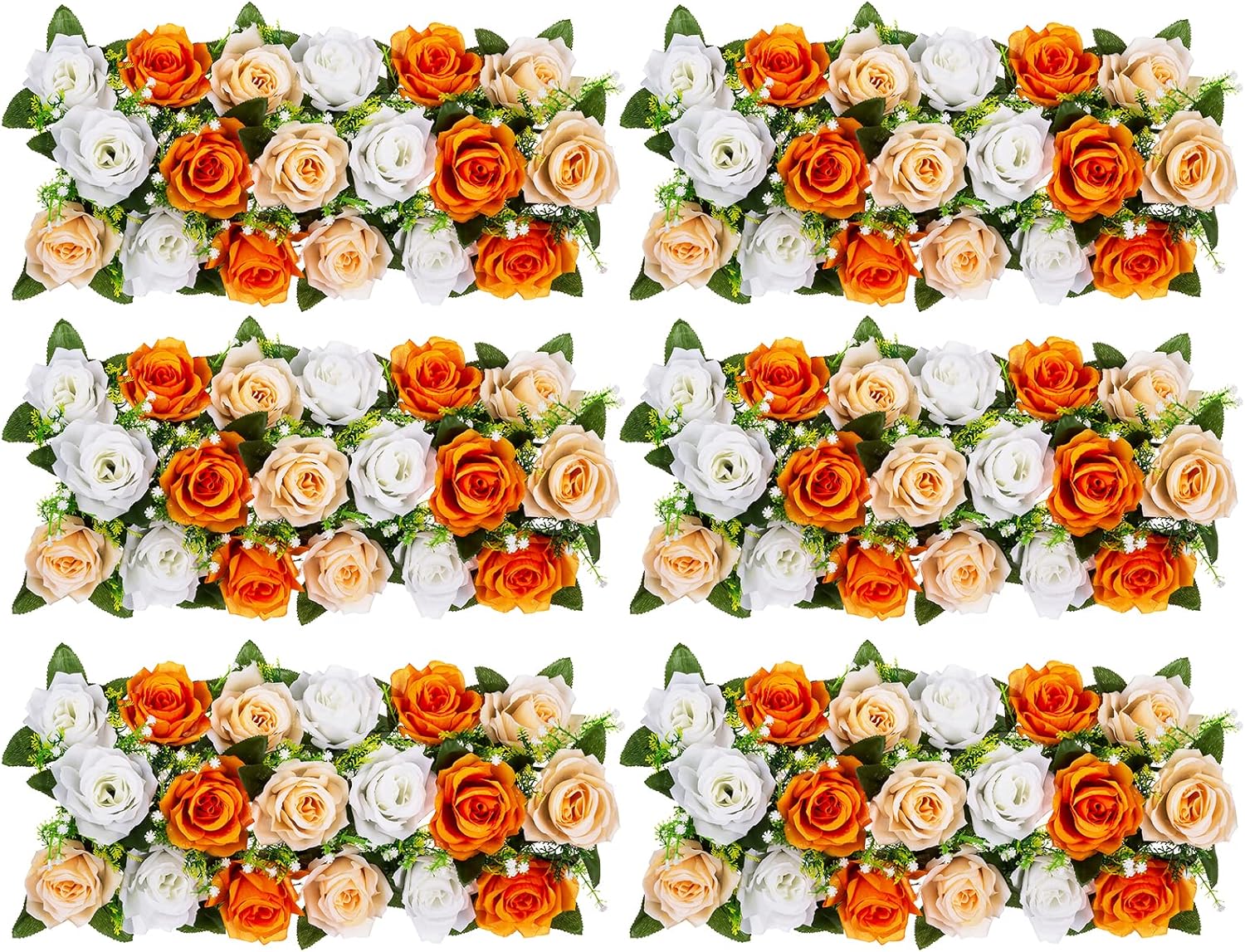 BLOSMON Flores artificiales, centros de mesa de boda, flores falsas, 6 piezas de arreglo floral de seda naranja, camino de mesa de comedor, flor de