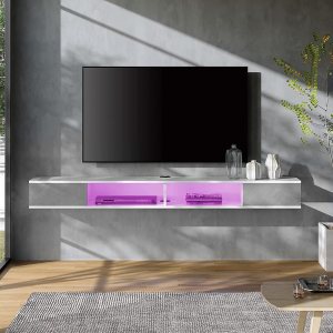 WAMPAT Soporte flotante para TV con 16 luces RGB, centro de entretenimiento flotante de 70 pulgadas de hasta 80 pulgadas, montado en la pared debajo WAMPAT Soporte flotante para TV con 16 luces RGB, centro de entretenimiento flotante de 70 pulgadas de hasta 80 pulgadas, montado en la pared debajo