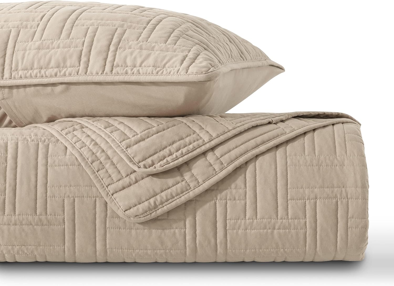 Juego de ropa de cama beige tamaño Queen con fundas de almohada, colcha ligera y suave, manta acolchada de tejido de canasta, funda de cama fina