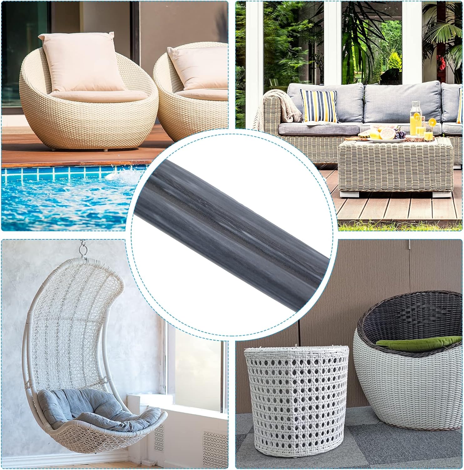 Patikil Kit de reparación de mimbre  30m98ft PE Rattan Reemplazo DIY Set para muebles de fijación de mimbre, reparación de muebles de patio, rayas