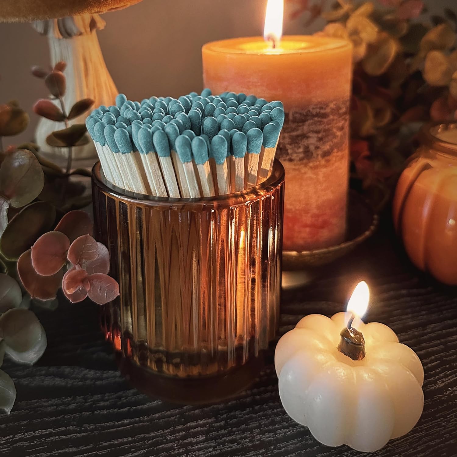 Thankful Greetings Cerillas de acero azul de 4 pulgadas en un frasco + calcomanías incluidas  100 elegantes y modernas combinaciones decorativas de
