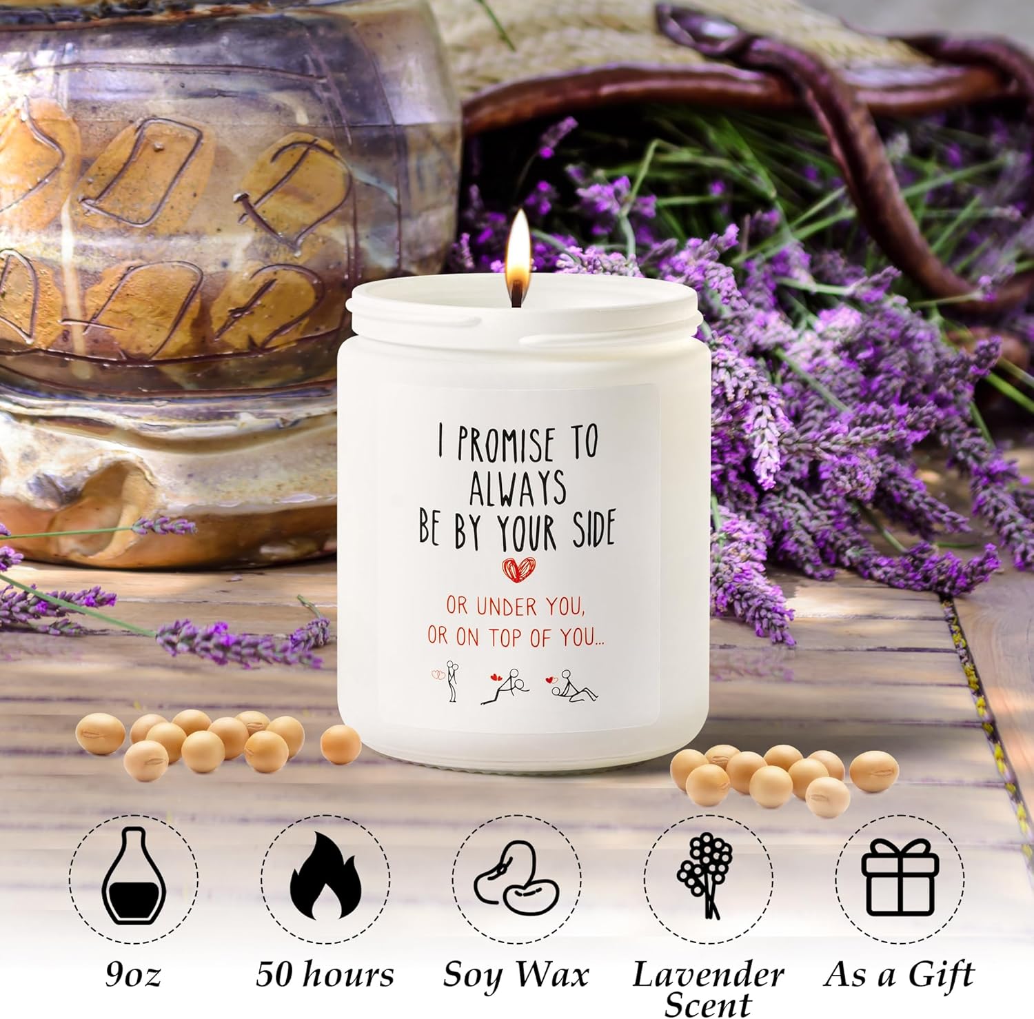 GROBRO7 Vela en tarro de regalo para novio, marido, mujer, I Promise to Always Be by Your Side or Under You or On Top – Velas perfumadas de cera de
