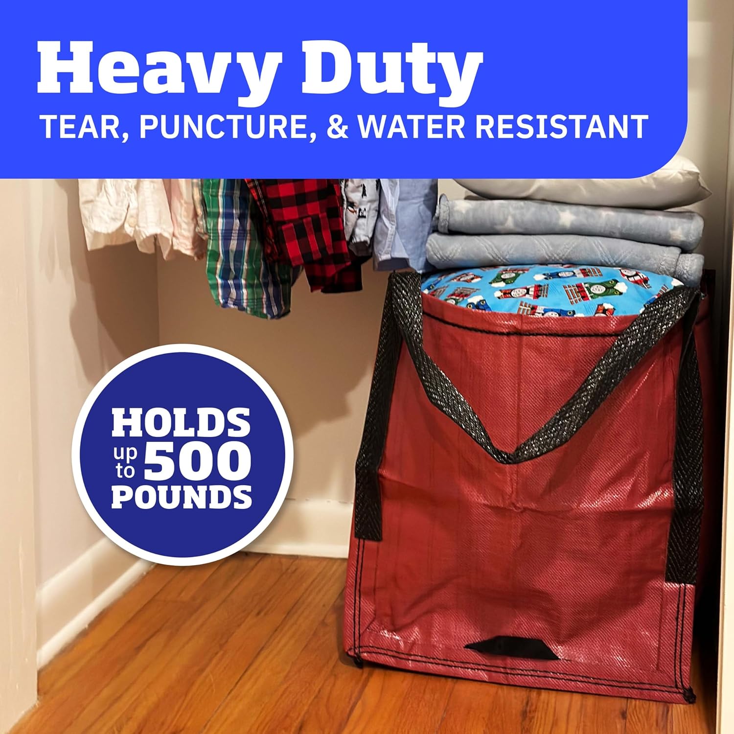 DURASACK Bolsa de mano resistente de polipropileno tejido resistente de 22 galones, bolsa multiusos reutilizable, diseño autoservicio, color rojo