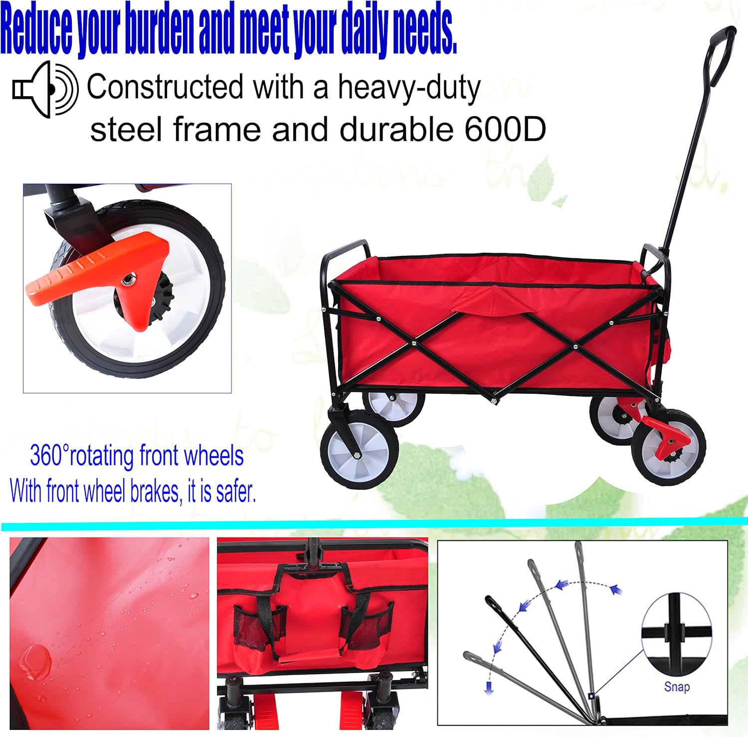Carro multiusos plegable para jardín al aire libre, carrito de playa, carrito plegable de camping, carrito de compras, carrito de playa, 40.55 x