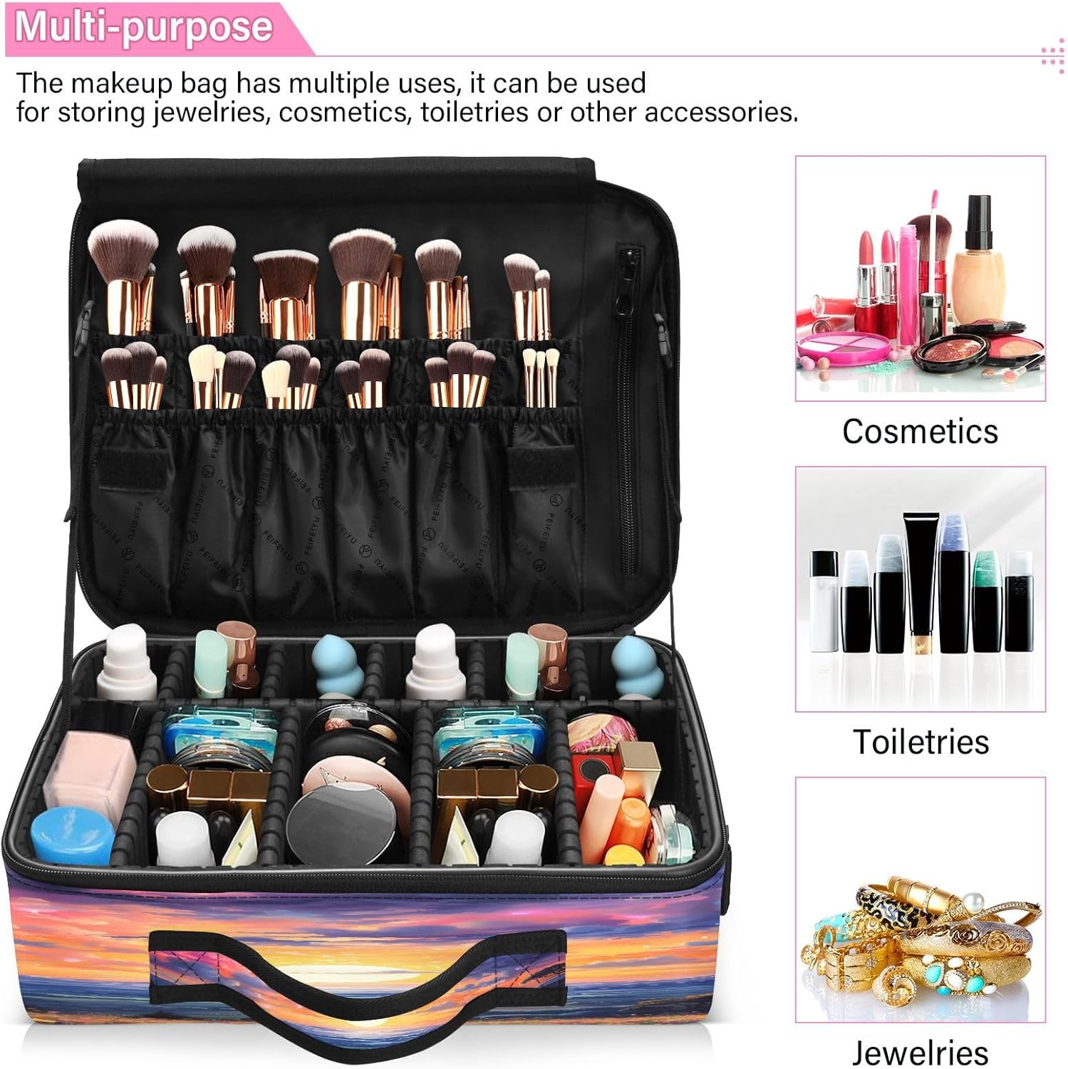 Sunset Prairie Flowers travel cosmetics bag toiletry bag travel toiletry bag for women makeup bag with compartments neceser de viaje para mujer men