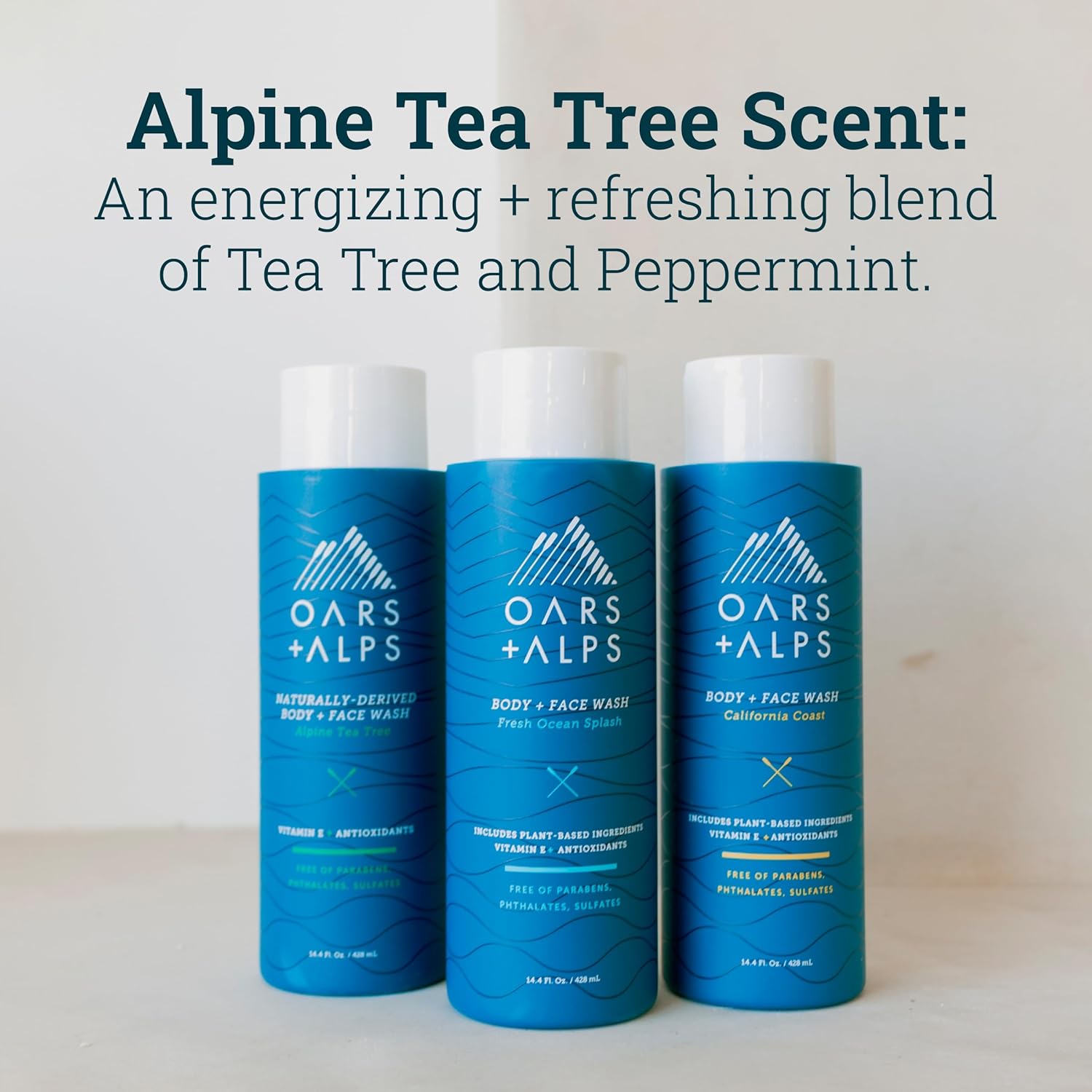 Oars + Alps Lavado corporal y facial hidratante para hombre, cuidado de la piel infundido con vitamina E y antioxidantes, sin sulfato, árbol de té