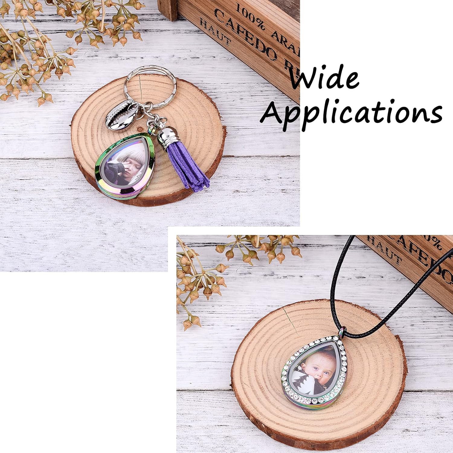 Pandahall – Dijes de diamantes de imitación para fotos, medallón flotante de memoria, caja de fotos de cristal, colgantes de doble cara para ramo de