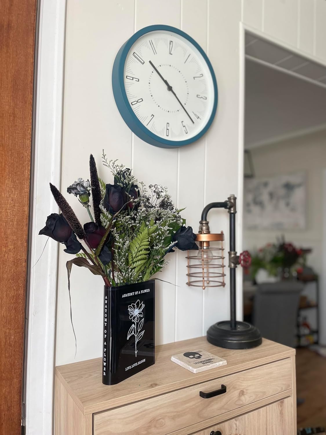 Jarrón transparente para flores, centro de mesa moderno y decorativo para el hogar, anatomía de una flor, Le Marq Design (negro con tallo, soporte