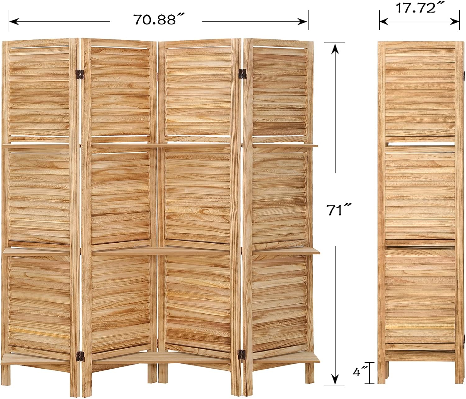 Babion Divisor de habitación con estantes, separadores de habitación de 5.6 pies, 4 paneles, separadores de habitación de madera y pantallas