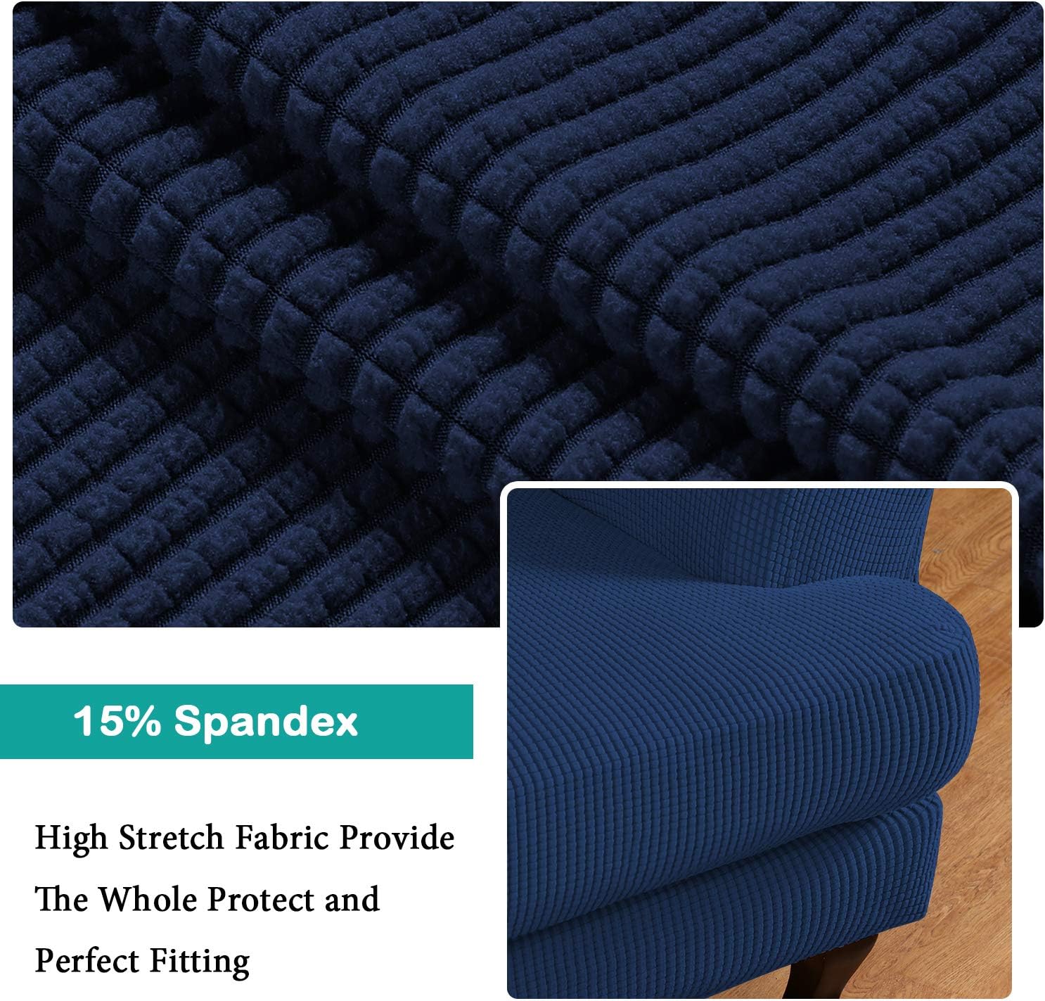 Turquoize Fundas para silla Wingback, fundas elásticas para sillas de respaldo alado, tela jacquard de elastano con parte inferior elástica, funda