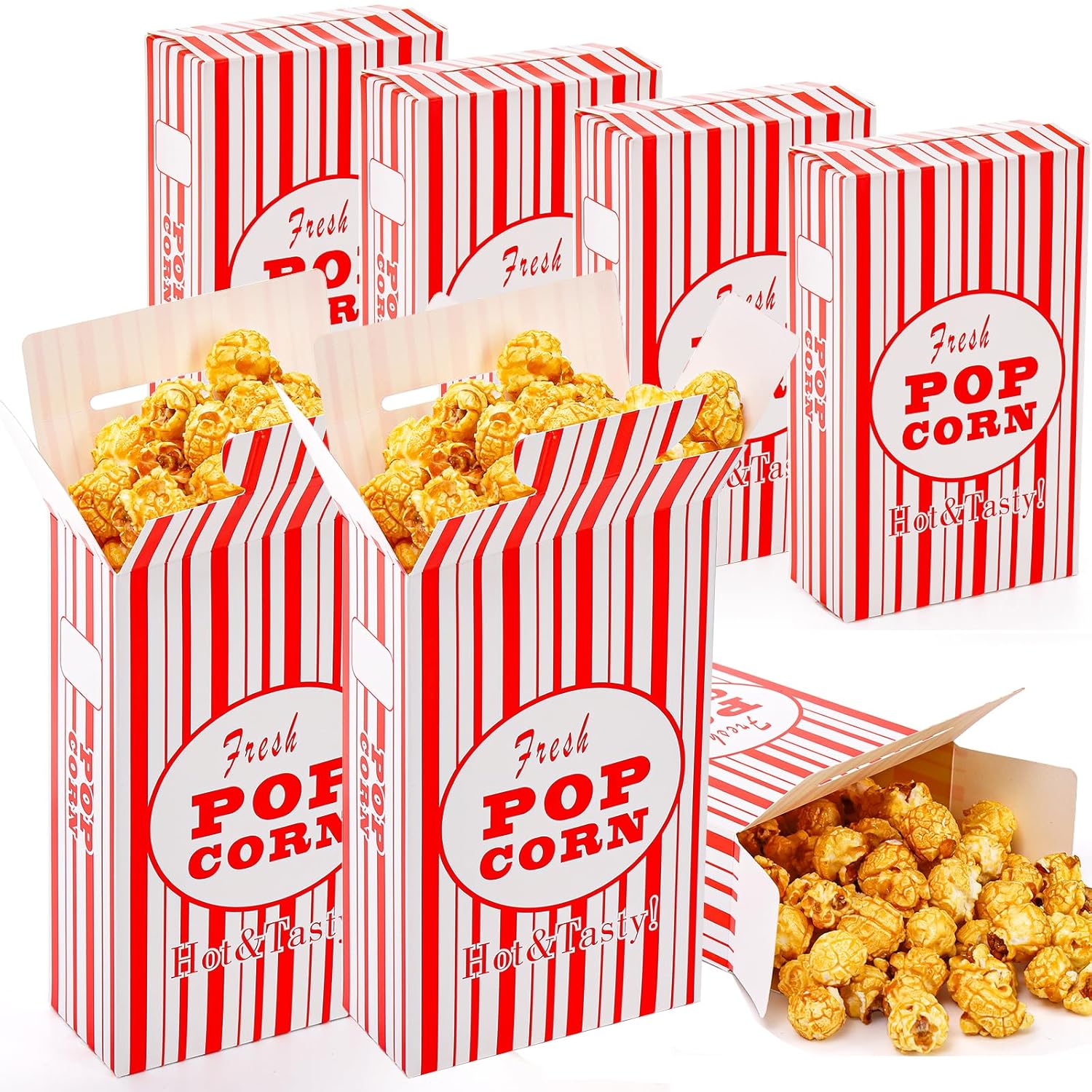 Bekith Paquete de 100 cajas de papel para palomitas de maíz, recipientes para palomitas de maíz, cubeta para fiestas de cine y noche de teatro