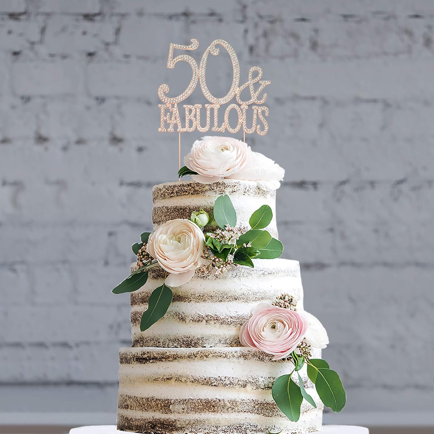 Decoración de 50 tartas  Metal de oro rosa de alta calidad  50 y fabuloso  Decoración brillante de diamantes de imitación para fiesta de cumpleaños