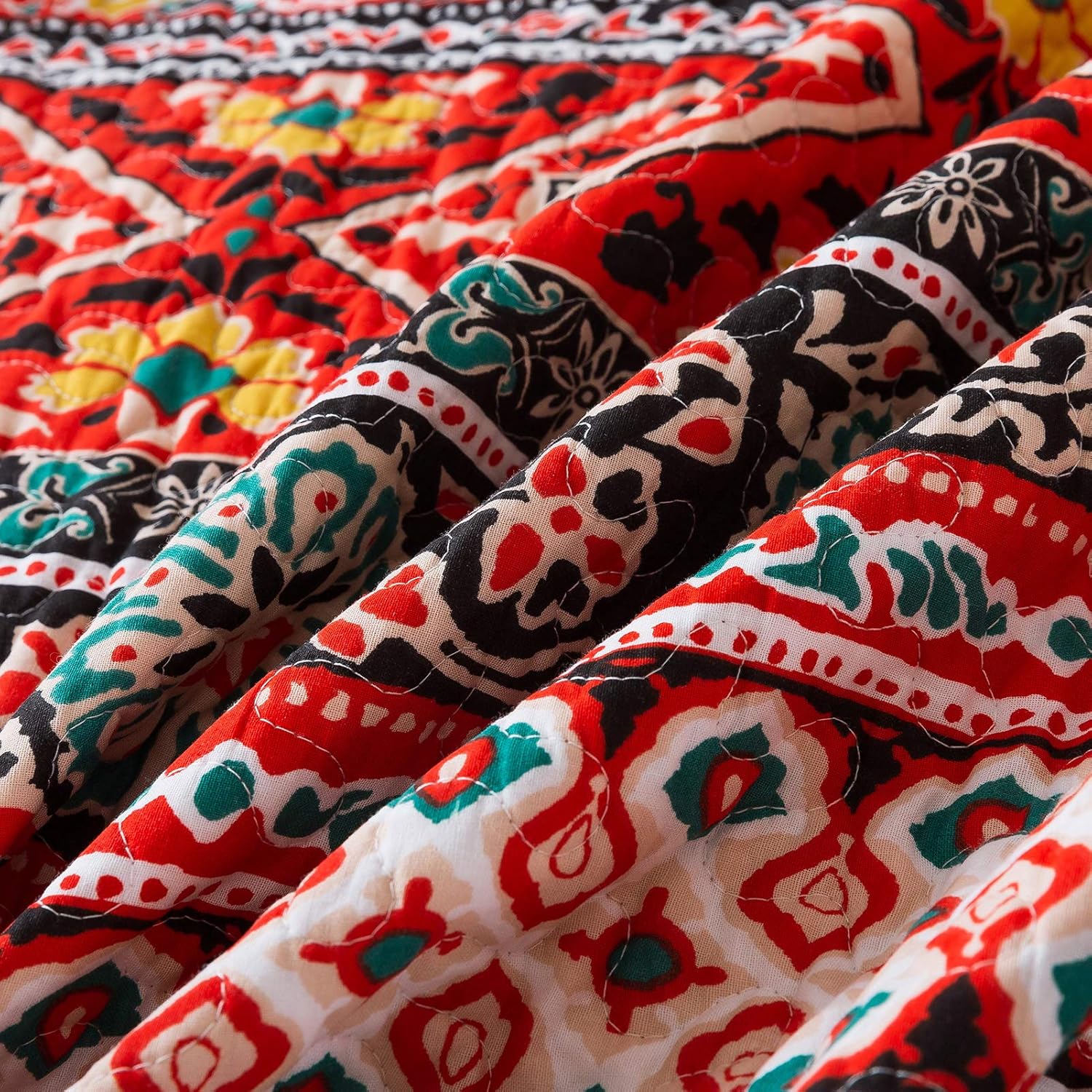 NEWLAKE – Juego de edredón de algodón, juego de cubrecama reversible con diseño de mosaico, patrón bohemio europeo a rayas, tamaño queen