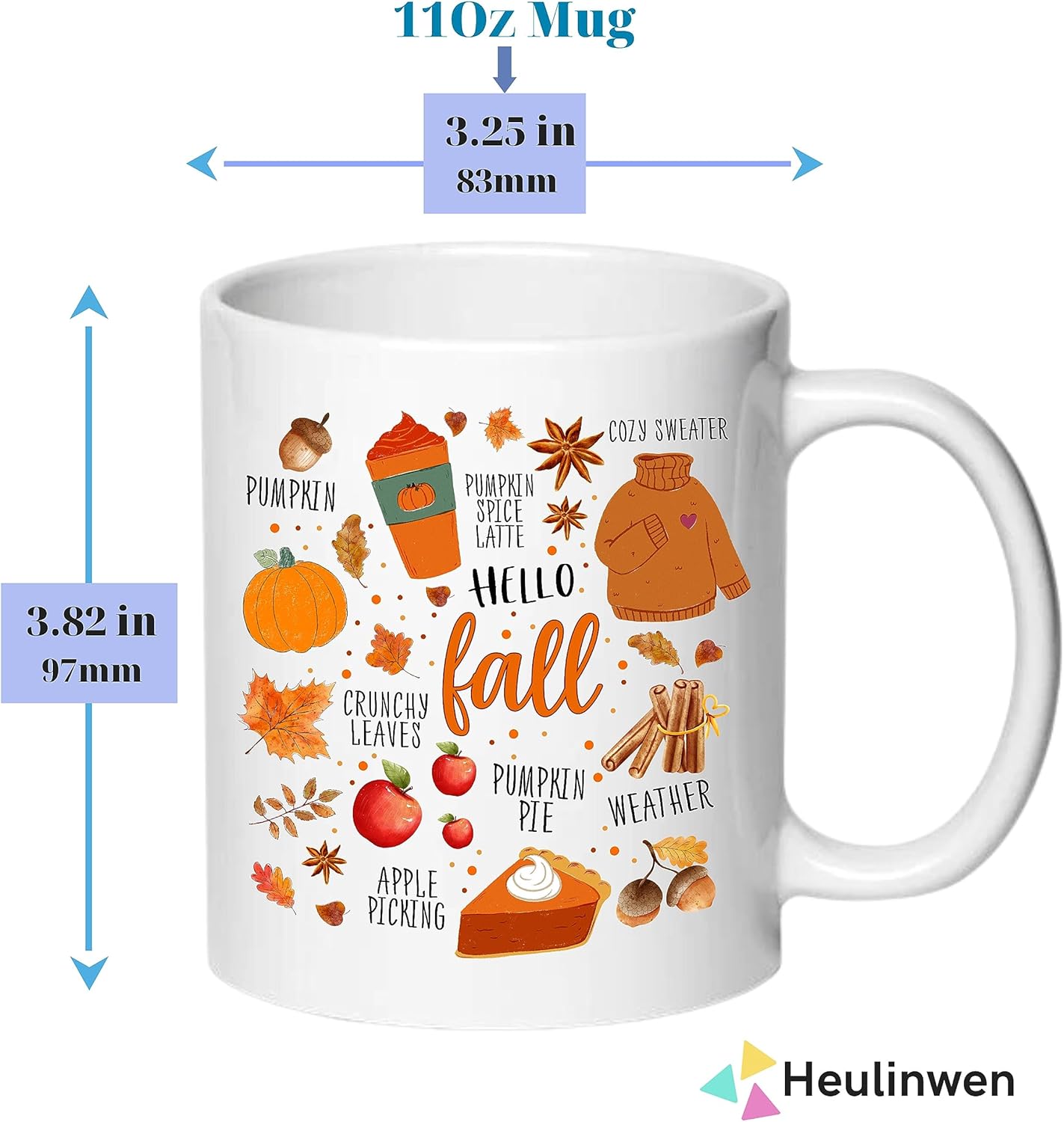 Taza de café con texto en inglés Hello Fall, taza de otoño, lindas tazas para mujer, decoración de otoño con agua dulce, decoración de otoño,