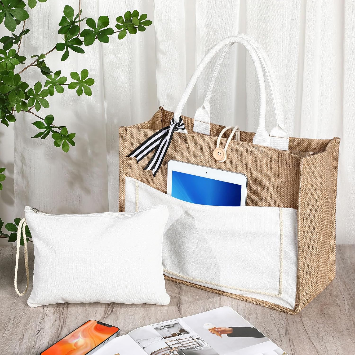 Chunful 4 bolsas de arpillera con asa, bolsa de regalo a granel para mujeres, bolsa de playa de lona de boda, bolsa de yute de arpillera, bolsa de