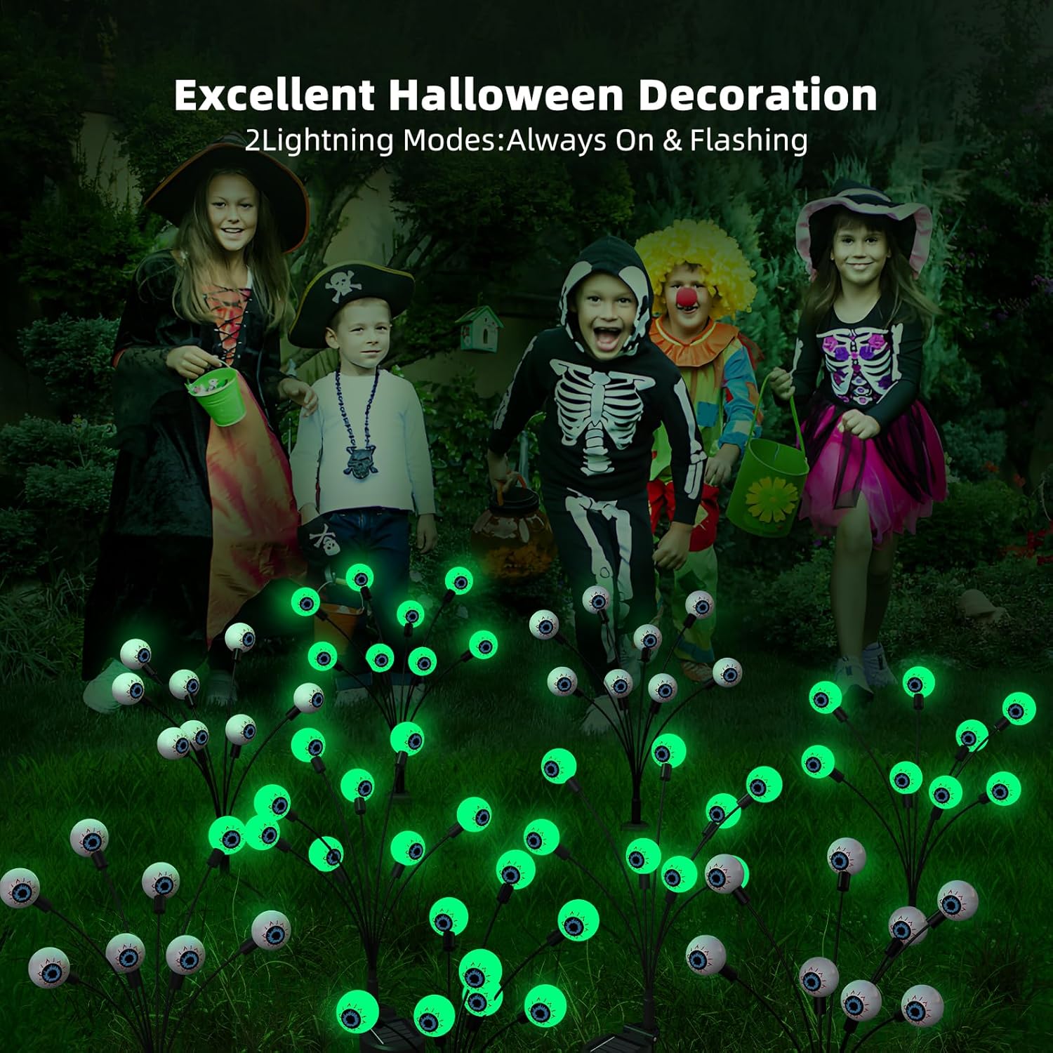 Luces solares de Halloween para exteriores, luces de ojos aterradoras, decoraciones de Acción de Gracias al aire libre, 2 paquetes de 16 luces LED