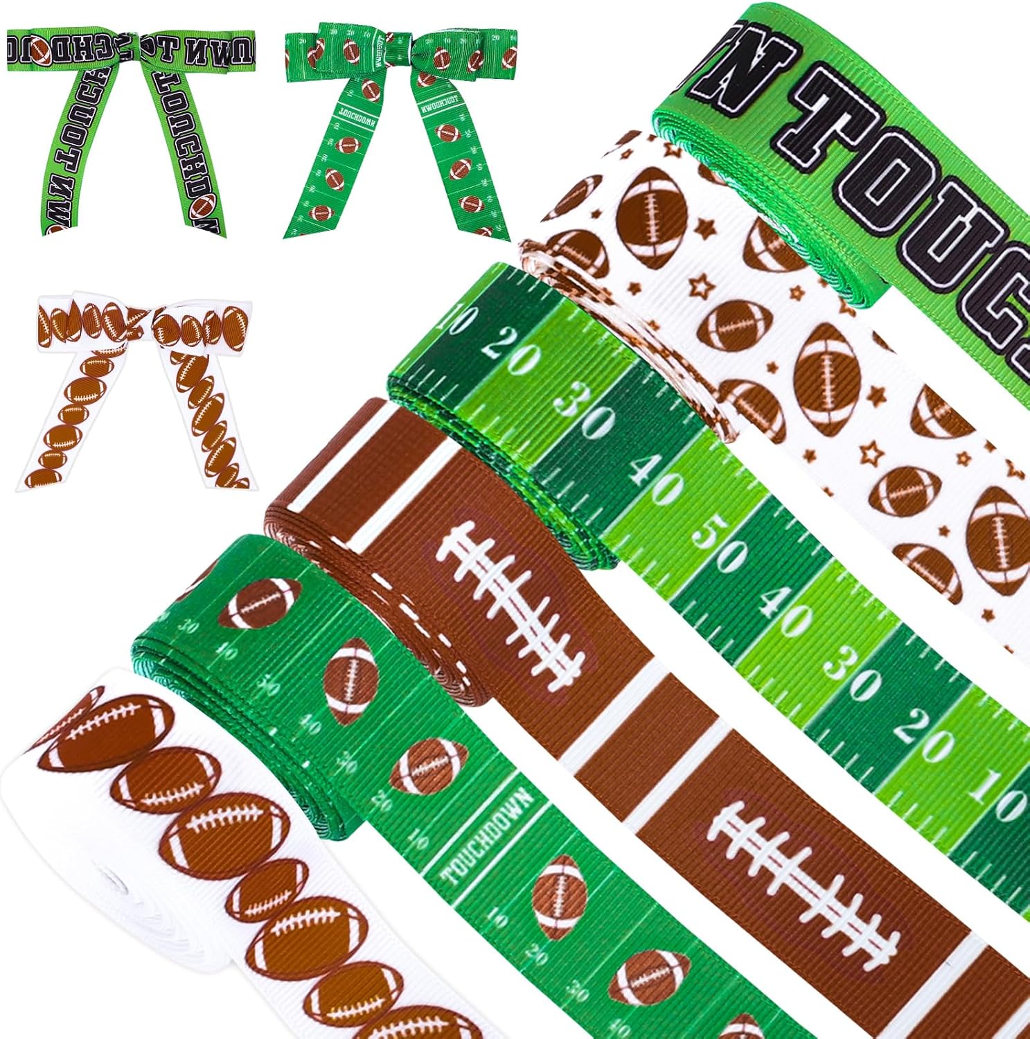 Whaline 6 rollos de cinta de grogrén de fútbol de 30 yardas, patrón de campo de pelota de rugby, cinta de tela decorativa de equipo deportivo para