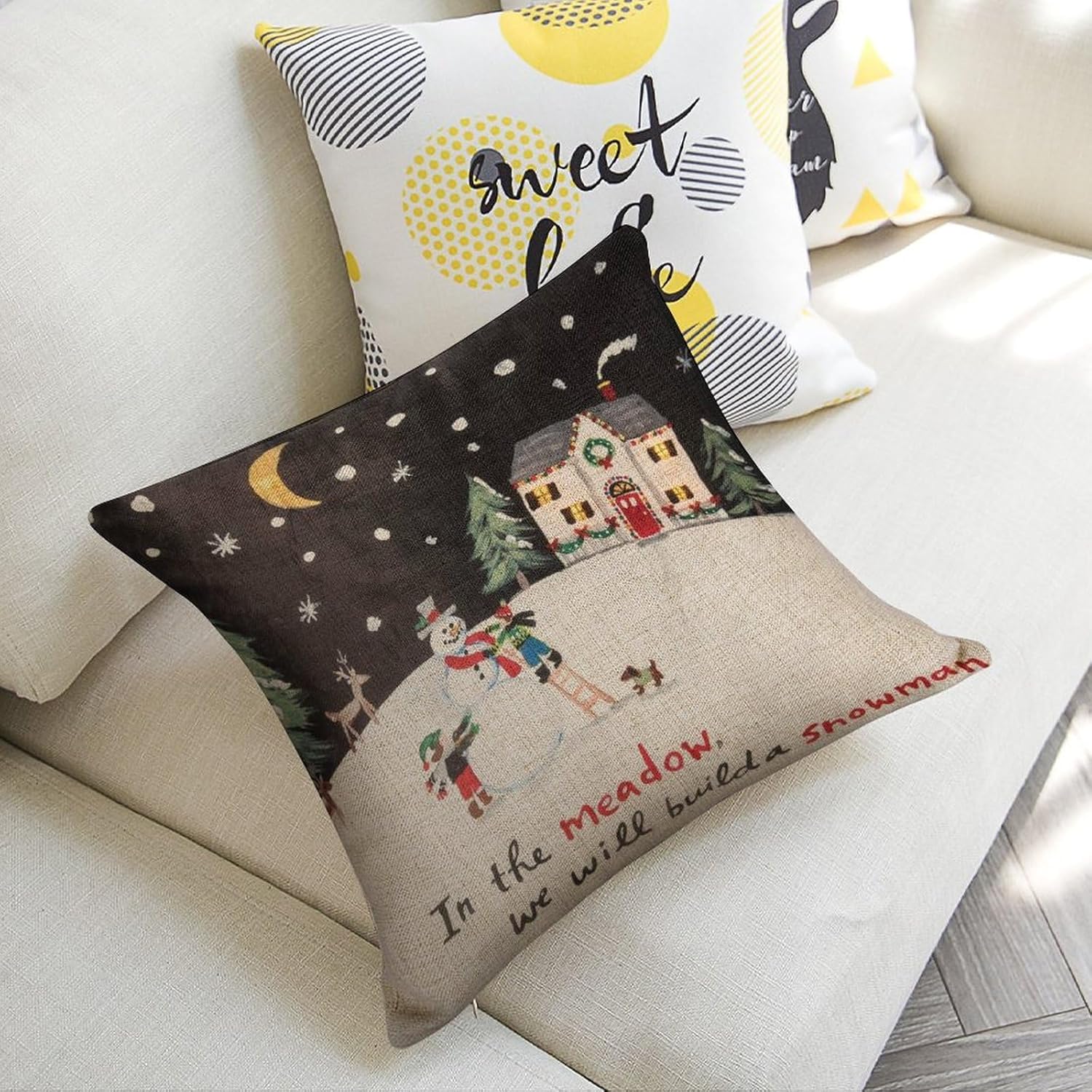 Funda de almohada navideña con diseño de muñeco de nieve de 18 x 18 pulgadas, para sofá, decoración de otoño y Acción de Gracias, para el hogar