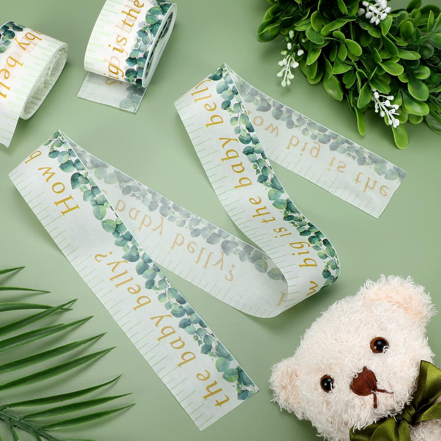 2 rollos de cinta métrica para baby shower, de 2 pulgadas x 150 pies, para medir el abdomen, juego de vientre, cinta métrica verde para baby shower,