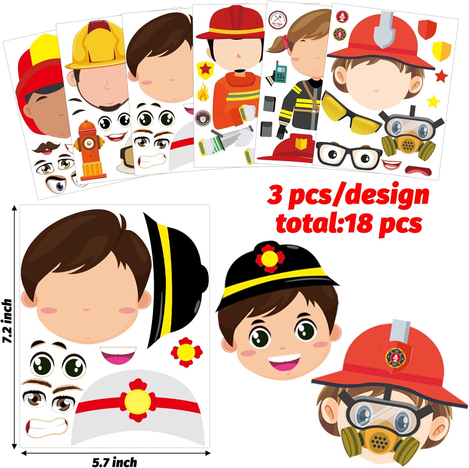ANGOLIO Recuerdos de fiesta de camión de bomberos de bomberos 104P, juguete de camión de bomberos para niños, mini calcomanías para camiones de