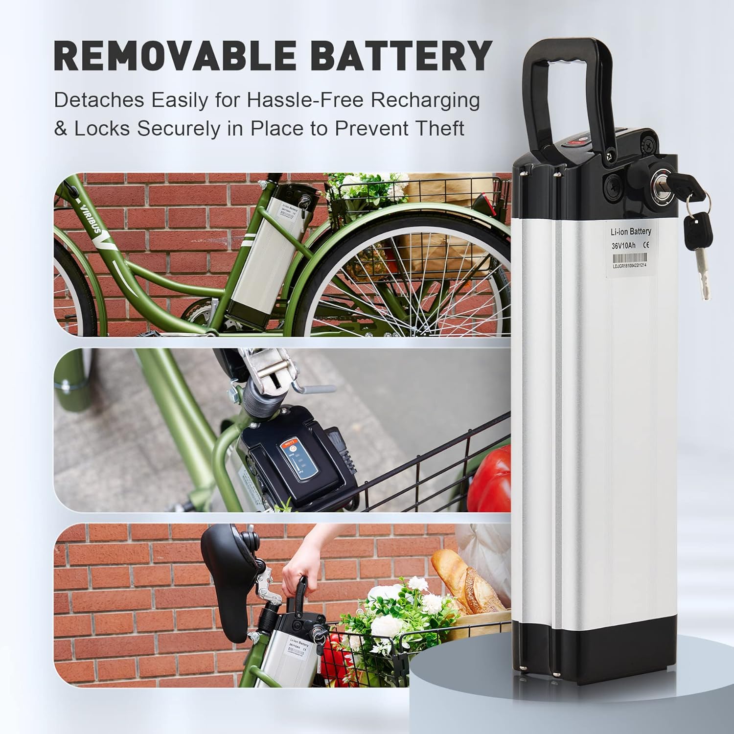 Viribus Triciclo eléctrico, triciclo eléctrico de 24 26 pulgadas para adultos con batería UL 36 V 13 Ah, motor de 250 W, bicicleta eléctrica de 3