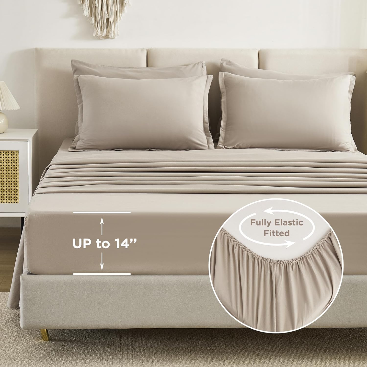 Litanika Juego de edredón tamaño matrimonial, color avena, 7 piezas, ropa de cama en una bolsa, juego de ropa de cama ligero y liso con edredón,