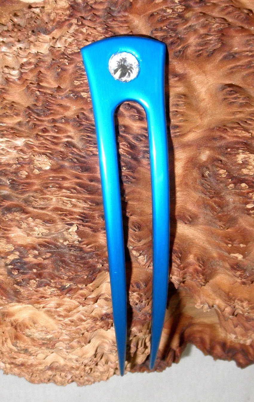 Jwl aluminio anodizado Dos Prong Curved 6″ Tenedores de pelo irrompible impermeable Pick Pic Pin Tenedor  Hawaiian Style, Agua (Aqua)
