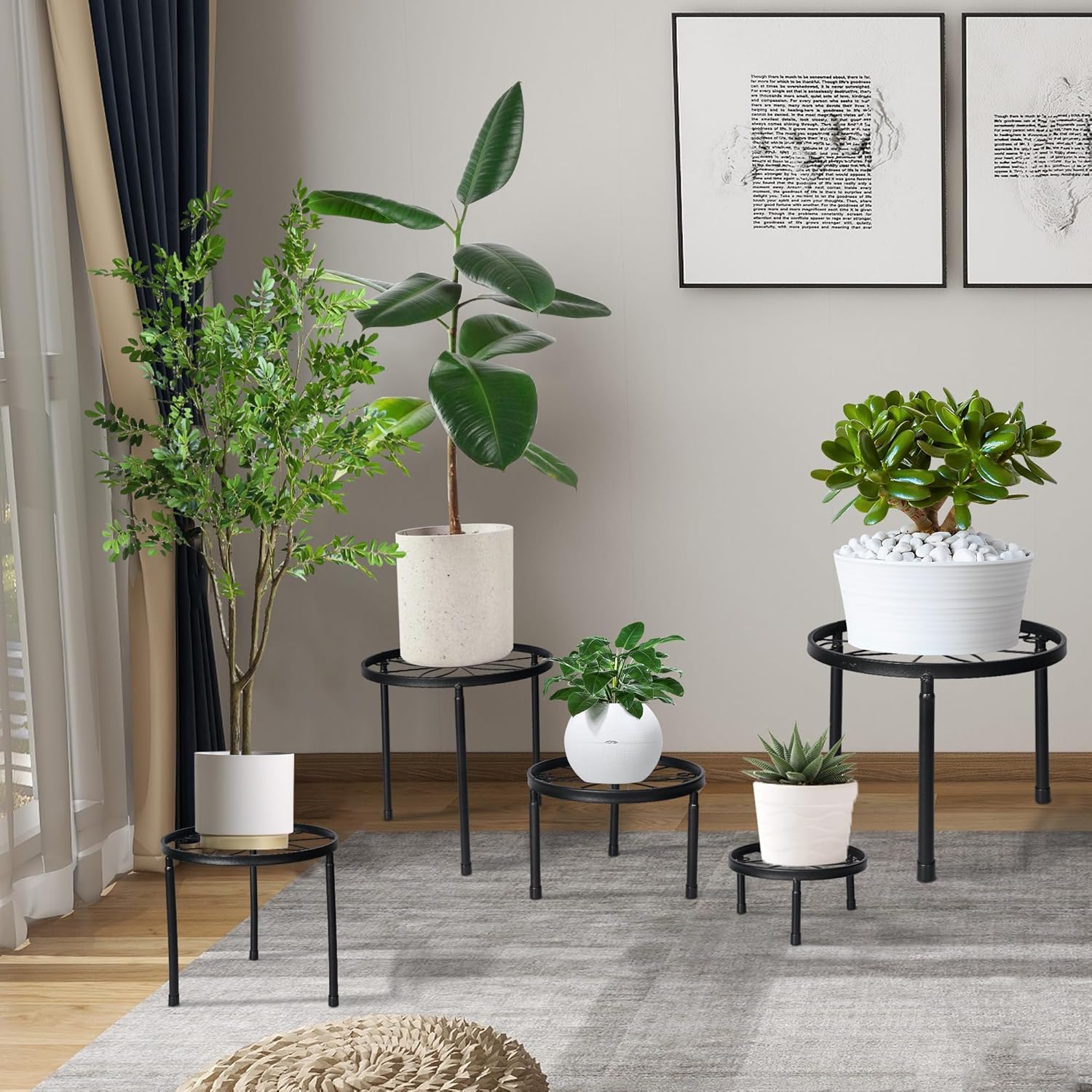 Soportes de metal para macetas, soportes resistentes para múltiples plantas, estante de hierro para macetas, estantes de decoración para interiores