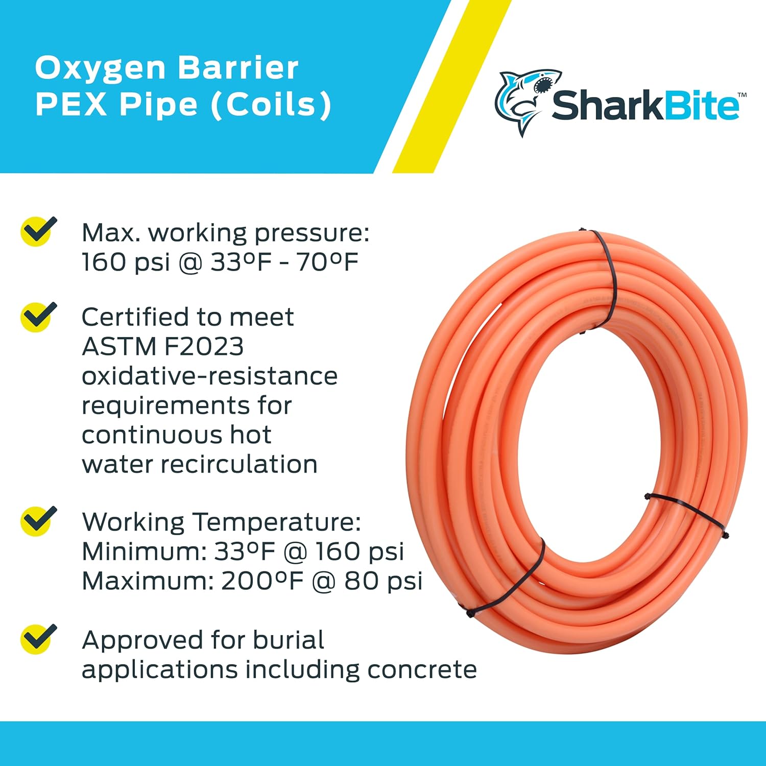 SharkBite Tubo naranja PEX de 1 pulgada x 100 pies, tubo flexible de agua de barrera de oxígeno para calefacción radiante, U880O100