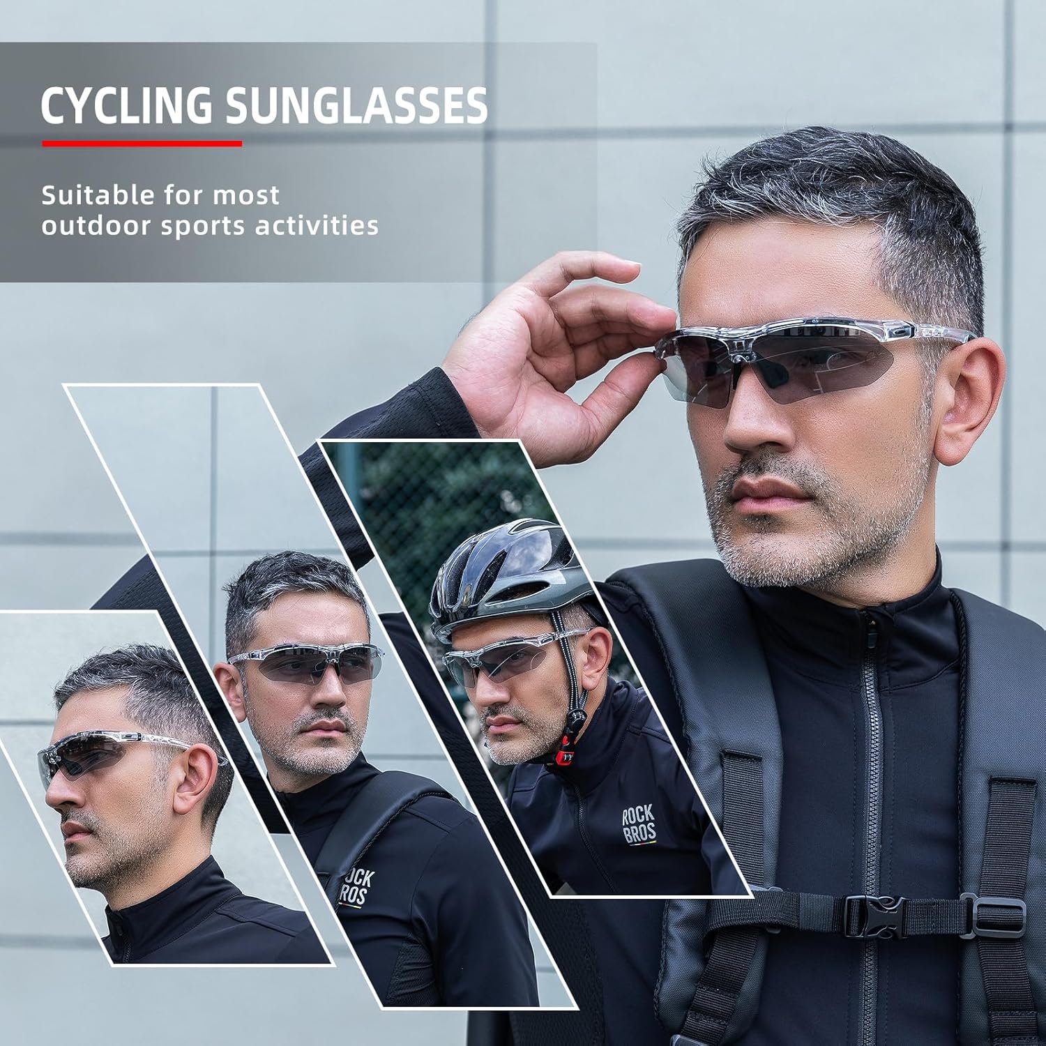 ROCKBROS Gafas de sol deportivas fotocromáticas para hombre, gafas de sol de ciclismo MTB, con banda elástica extraíble