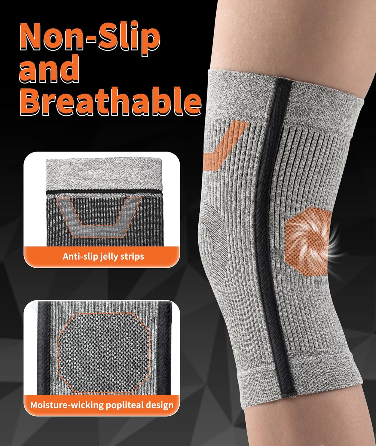 ZEAMO – Rodilleras para dolor de rodilla, mujeres y hombres, manga de compresión de rodilla con germanio y fibra de carbono para dolor de rodilla,