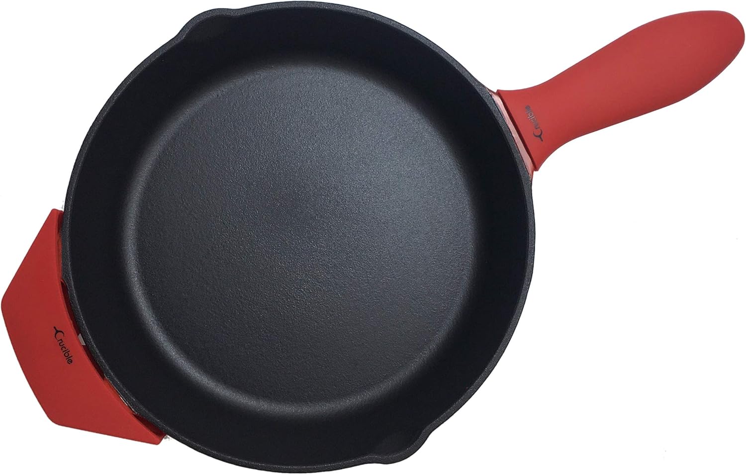 Sartén de hierro fundido esmaltado de 10.25 pulgadas, 1 soporte de silicona para mango caliente y 1 agarradera de silicona para el mango de