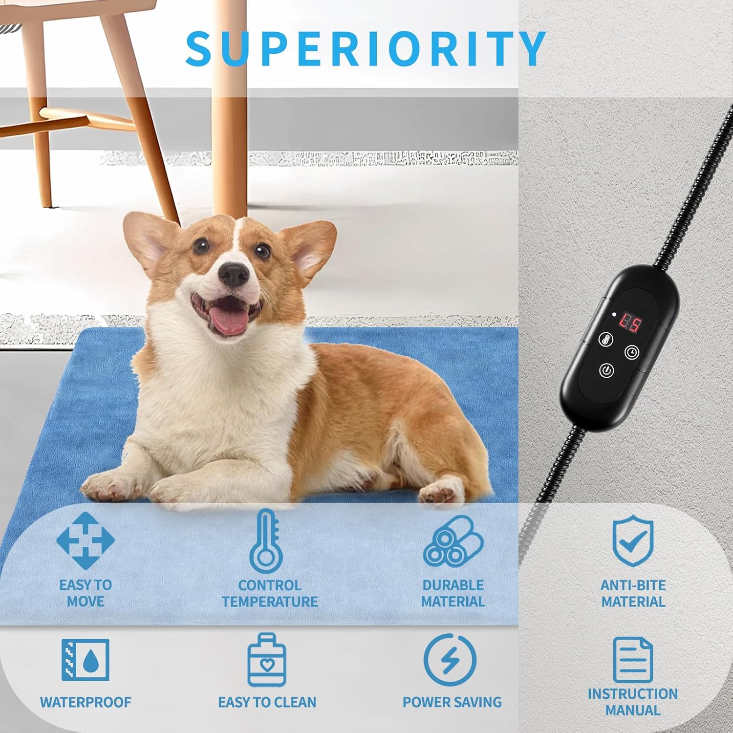 Almohadilla térmica para mascotas para gatos, para interiores y exteriores, impermeable, eléctrica, con cable resistente a las mordidas, 5
