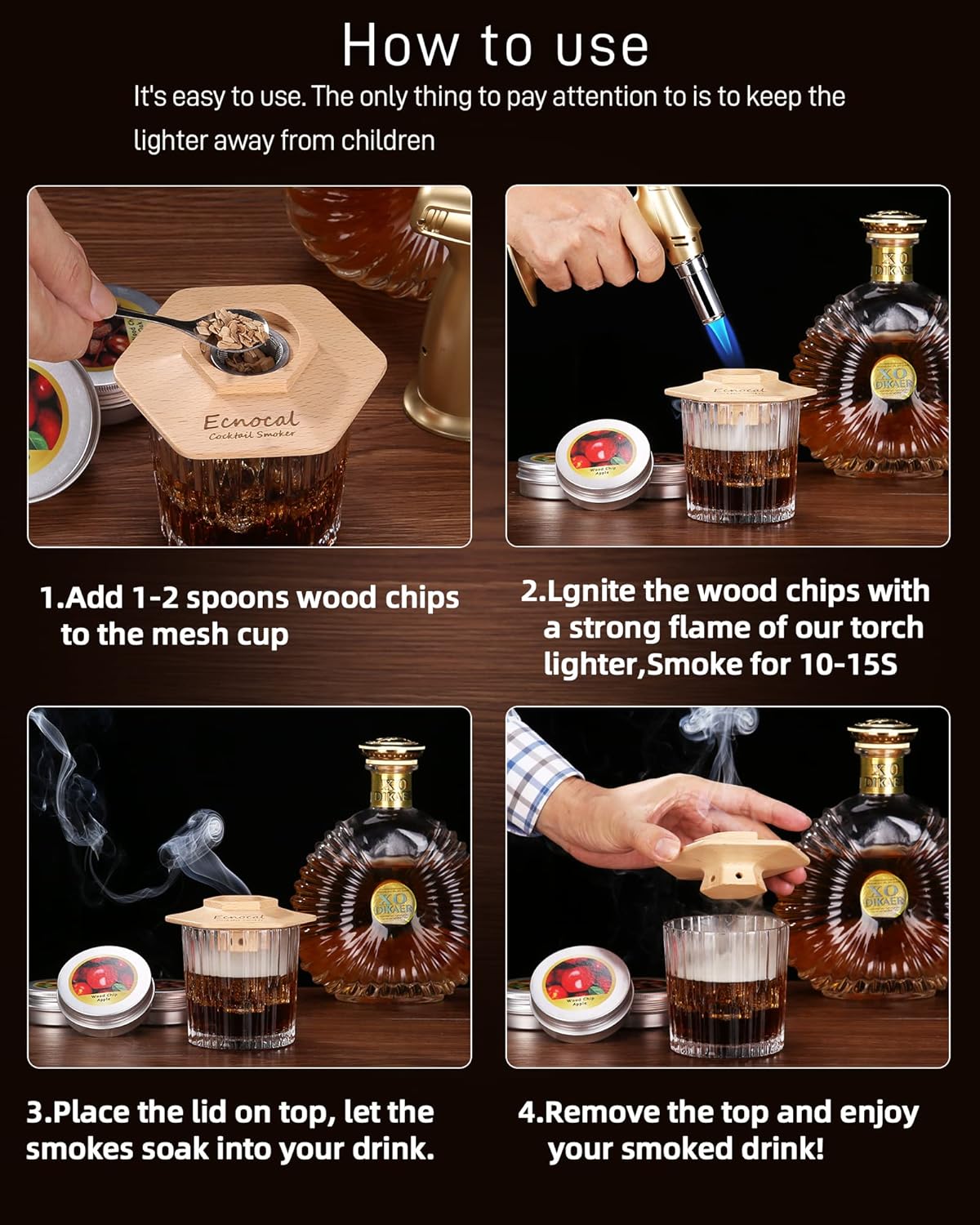 Kit de ahumador de cóctel con antorcha, 6 sabores de virutas de madera, bourbon ahumador para cócteles, vino, whisky, regalos de cumpleaños para