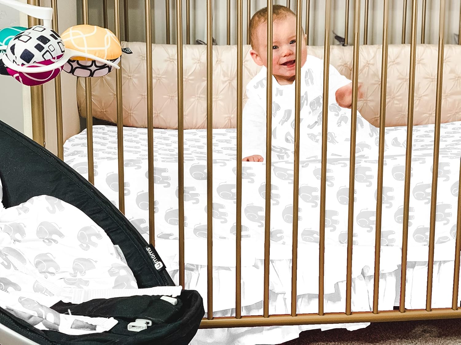 Juego de sábanas de bicicletas grises para bebés niños y niñas (sábanas de cuna)