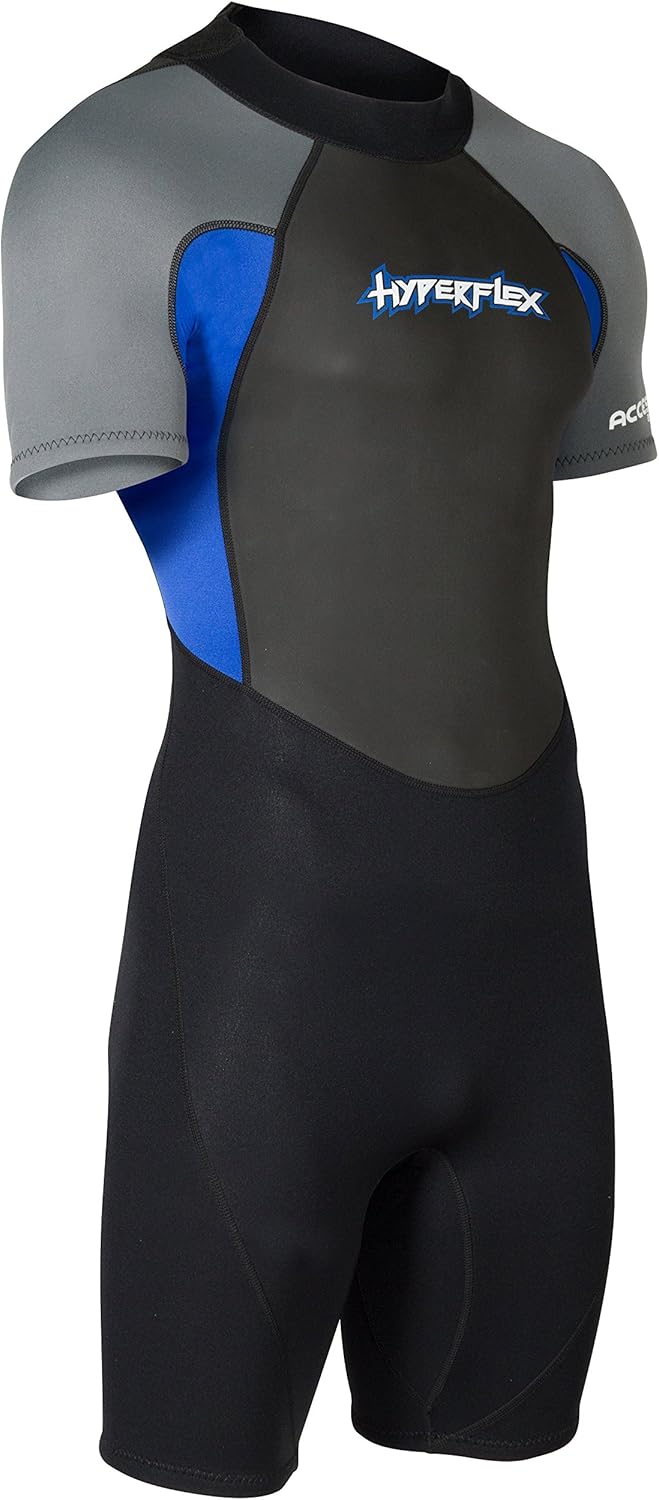 HYPERFLEX Traje de neopreno corto de 0.098in para hombre y mujer, para surf, deportes acuáticos, buceo, esnórquel, cómodo, flexible, ajuste