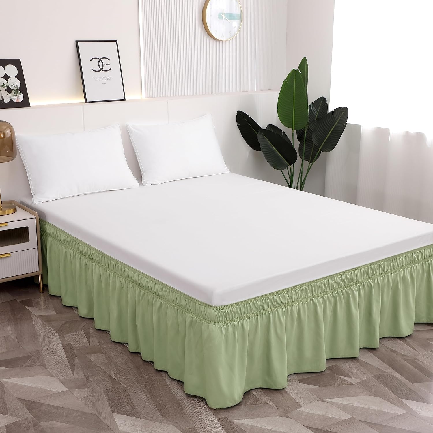 Falda de cama envolvente fácil de instalar, tres lados de tela, con volantes elásticos de 16 pulgadas, caída a medida, resistente a la decoloración,