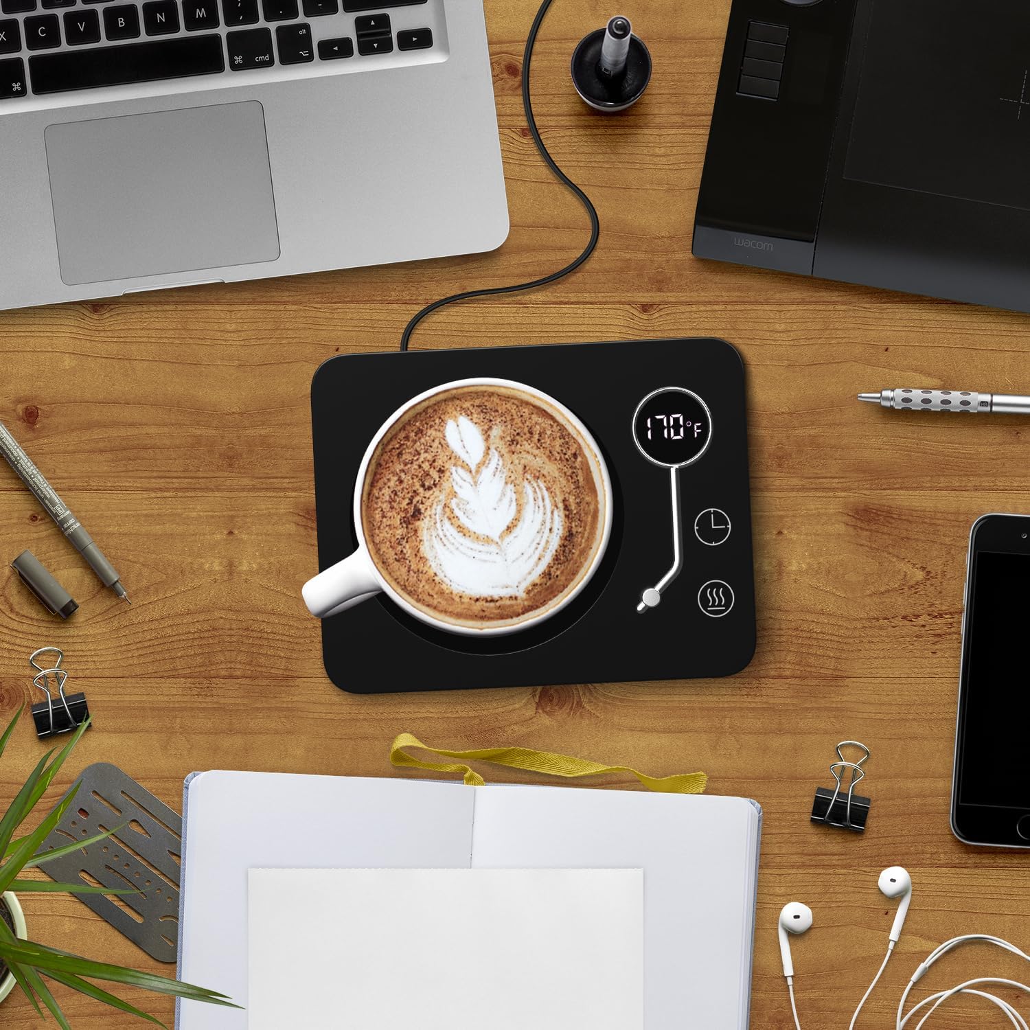 Calentador de tazas de café, calentador de tazas CEROBEAR para escritorio, 3 controles de temperatura, 130 150 170 , calentador de tazas con apagado