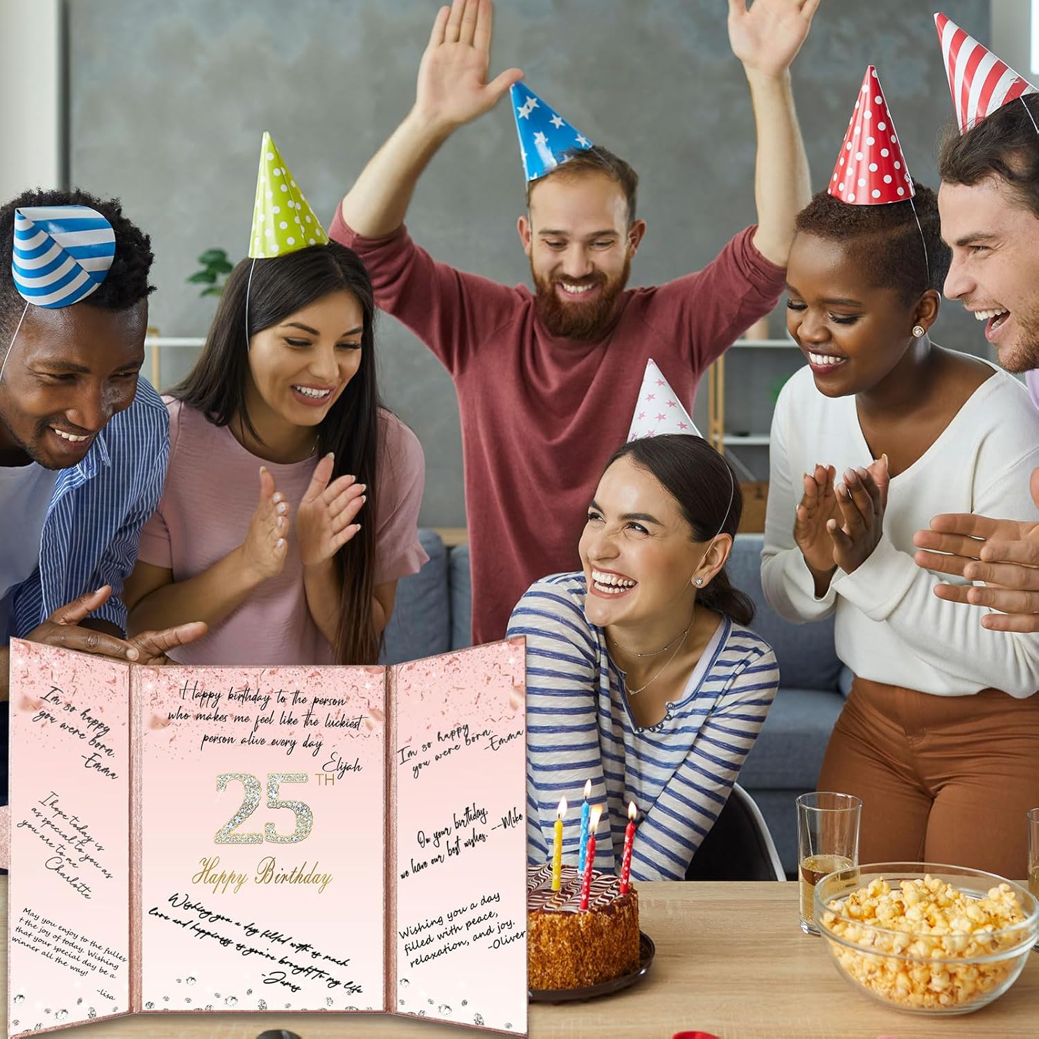 Crenics Decoraciones de oro rosa para cumpleaños número 25, alternativa creativa de libro de inicio de sesión de invitada de cumpleaños de 25, libro