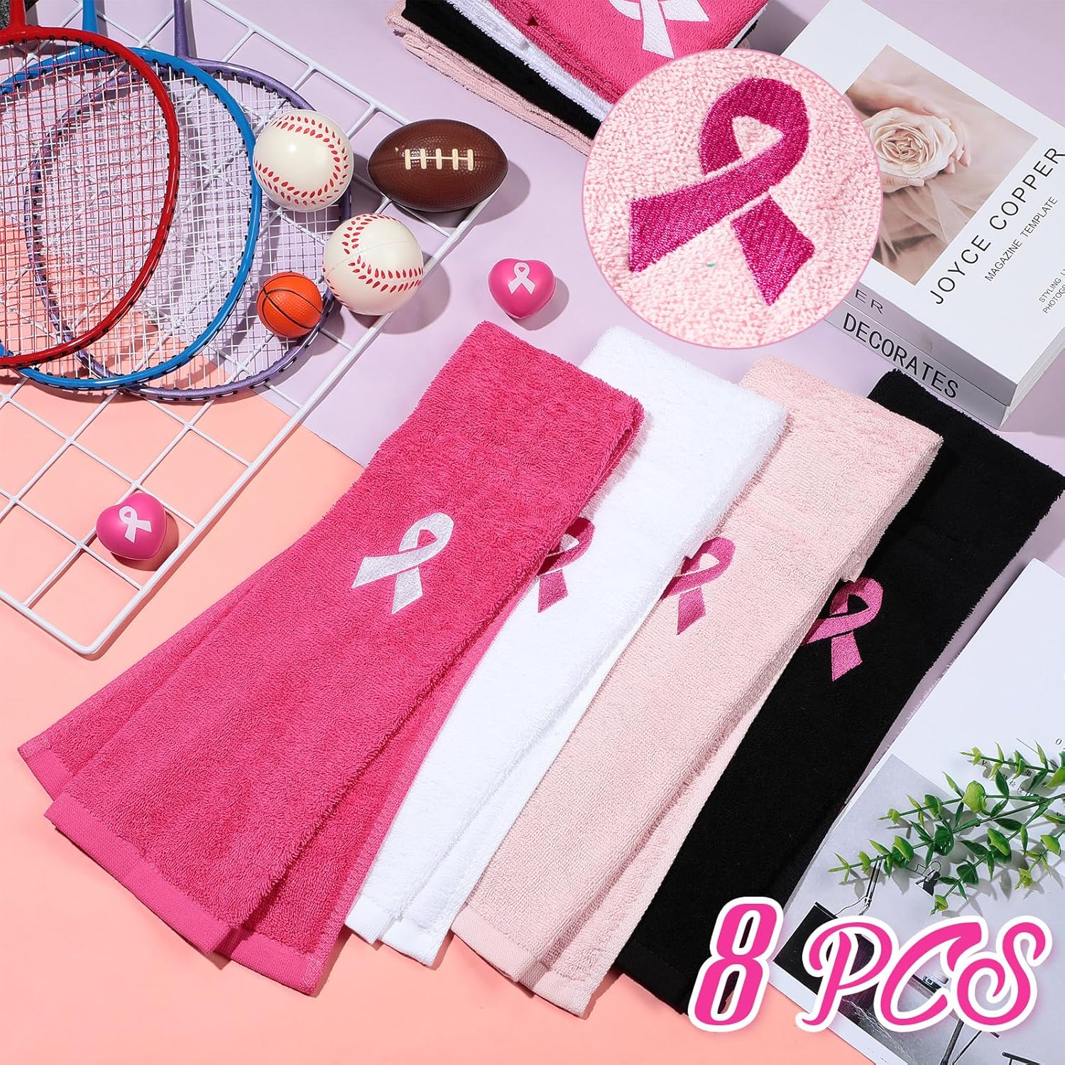 Preboun 8 toallas de fútbol con cinta rosa, toalla de campo de fútbol con cierre, accesorios de fútbol para jóvenes, hombres y mujeres, deportes,