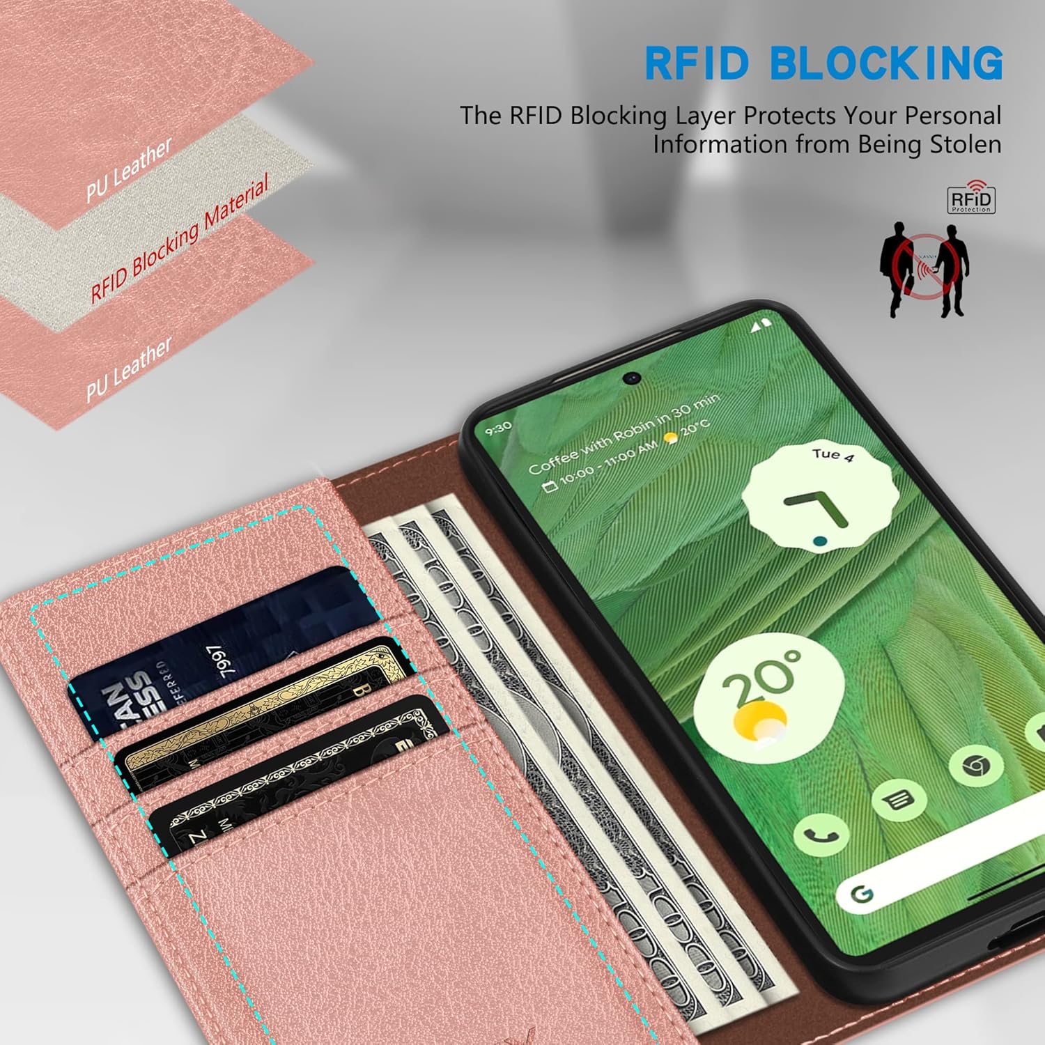 ZZXX Funda tipo cartera para Google Pixel 7 con bloqueo RFID, soporte de ranura para tarjetas, funda protectora de cuero magnético fuerte plegable