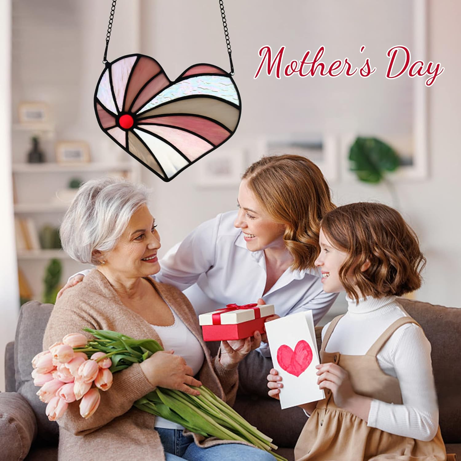 Regalo para mamá, atrapasoles con forma de corazón, para colgar en la ventana, regalo de cumpleaños en forma de corazón para abuela, tía, hermana,