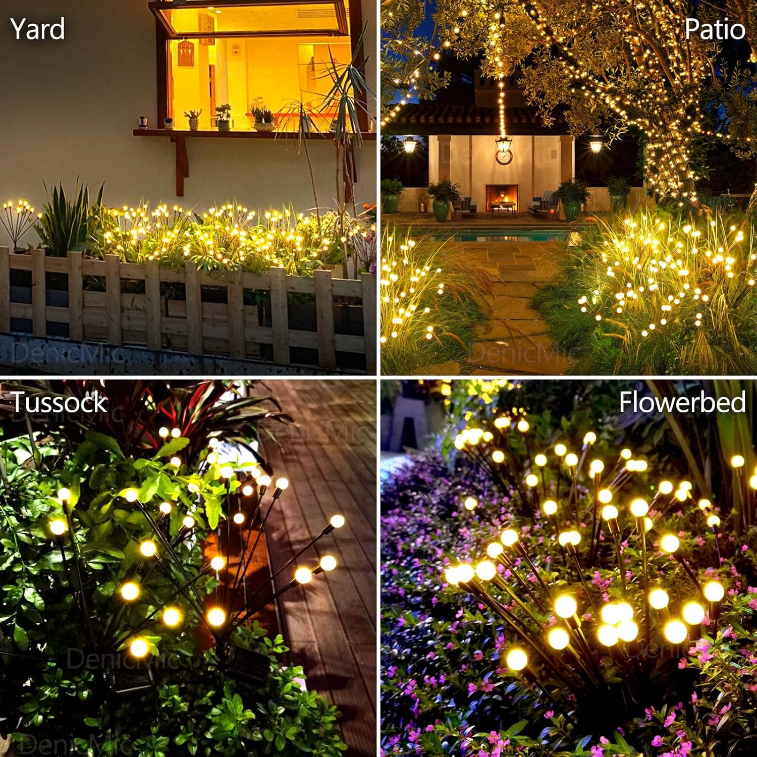 DenicMic Luces solares de jardín al aire libre, 10 luces LED solares de luciérnaga con alambre de cobre altamente flexible, luces solares