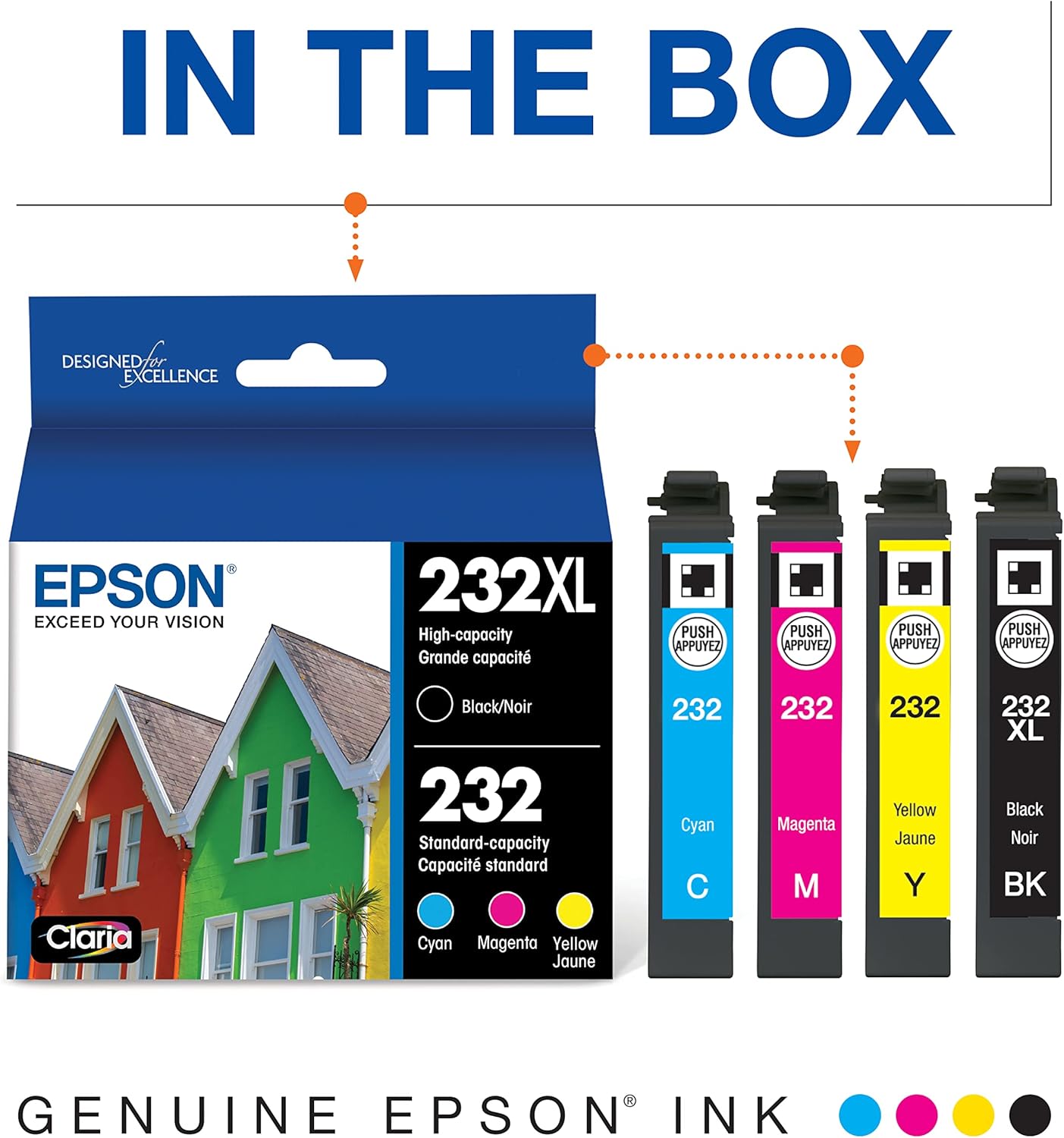 Epson T232 Color de capacidad estándar y multipaquete negro de alta capacidad y cartucho de tinta amarillo T232, capacidad estándar