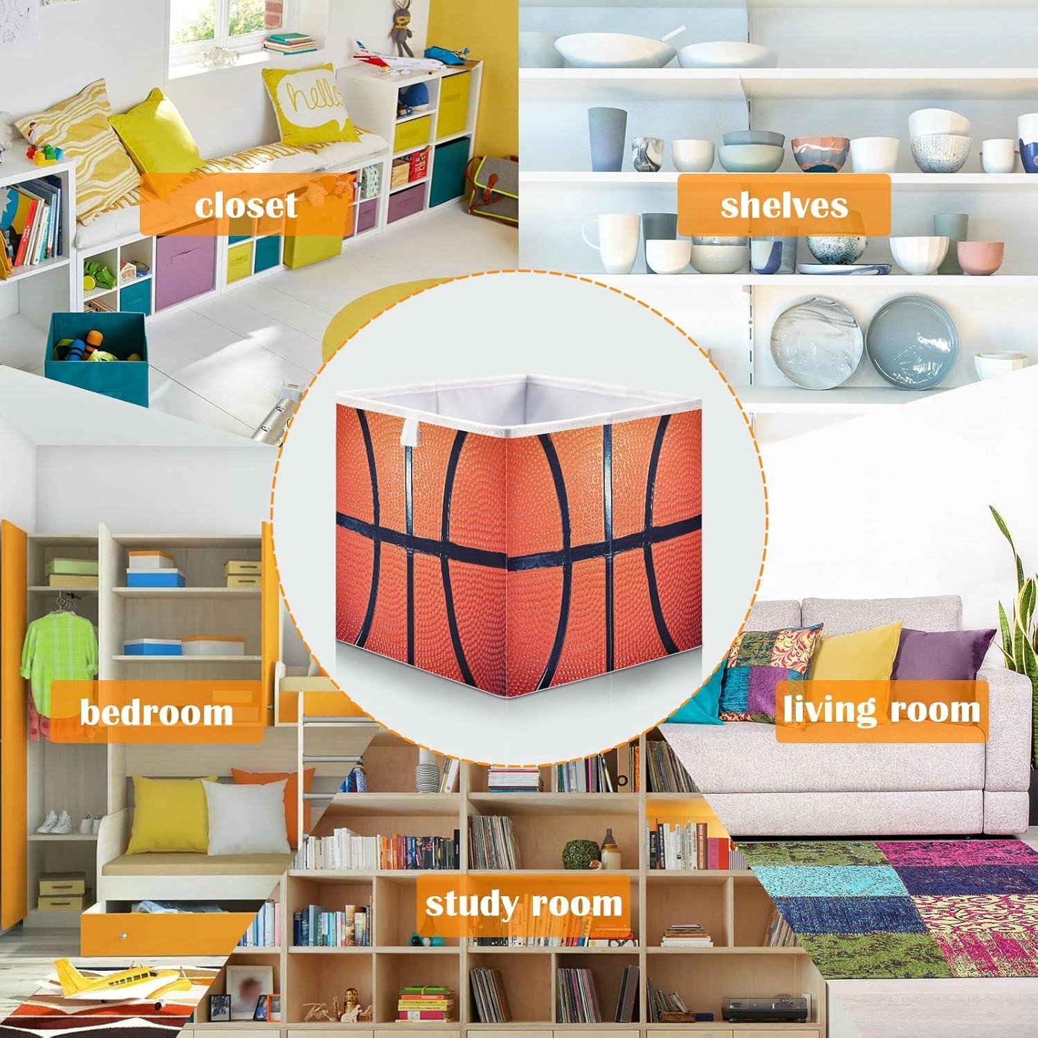 Cubos de almacenamiento de tela plegables de baloncesto con asas, organizador cuadrado de armario, forro impermeable para guardería, cajones,