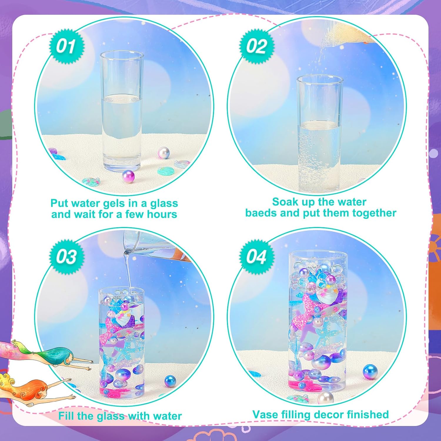 Jutom 10150 piezas de centro de mesa de sirena de relleno de sirena para mesas, concha, cola de pez, estelleroide, cuentas de perlas multicolor,