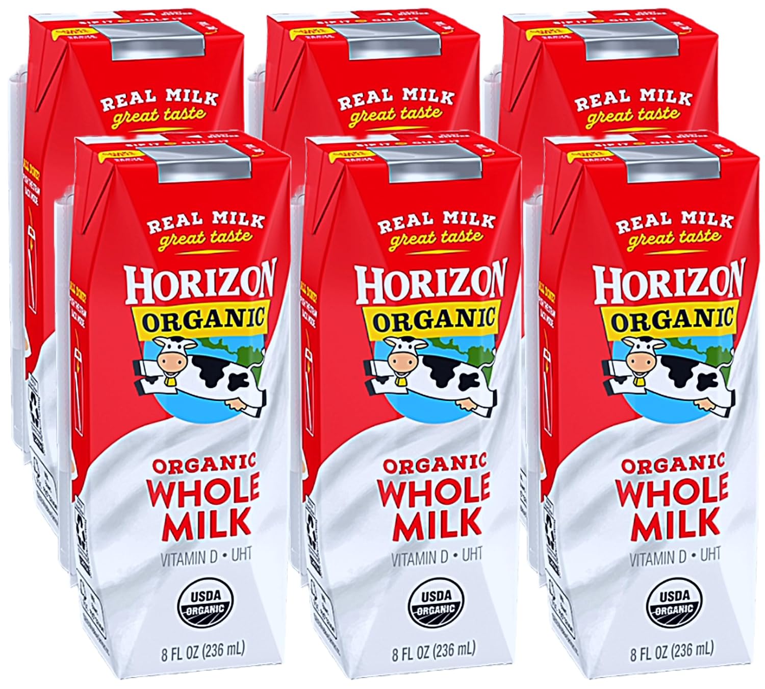 Leche orgánica, leche entera orgánica Horizon  Leche permanente, surtido de leche alimentada con pasto de vainilla, chocolate y fresa, cajas de