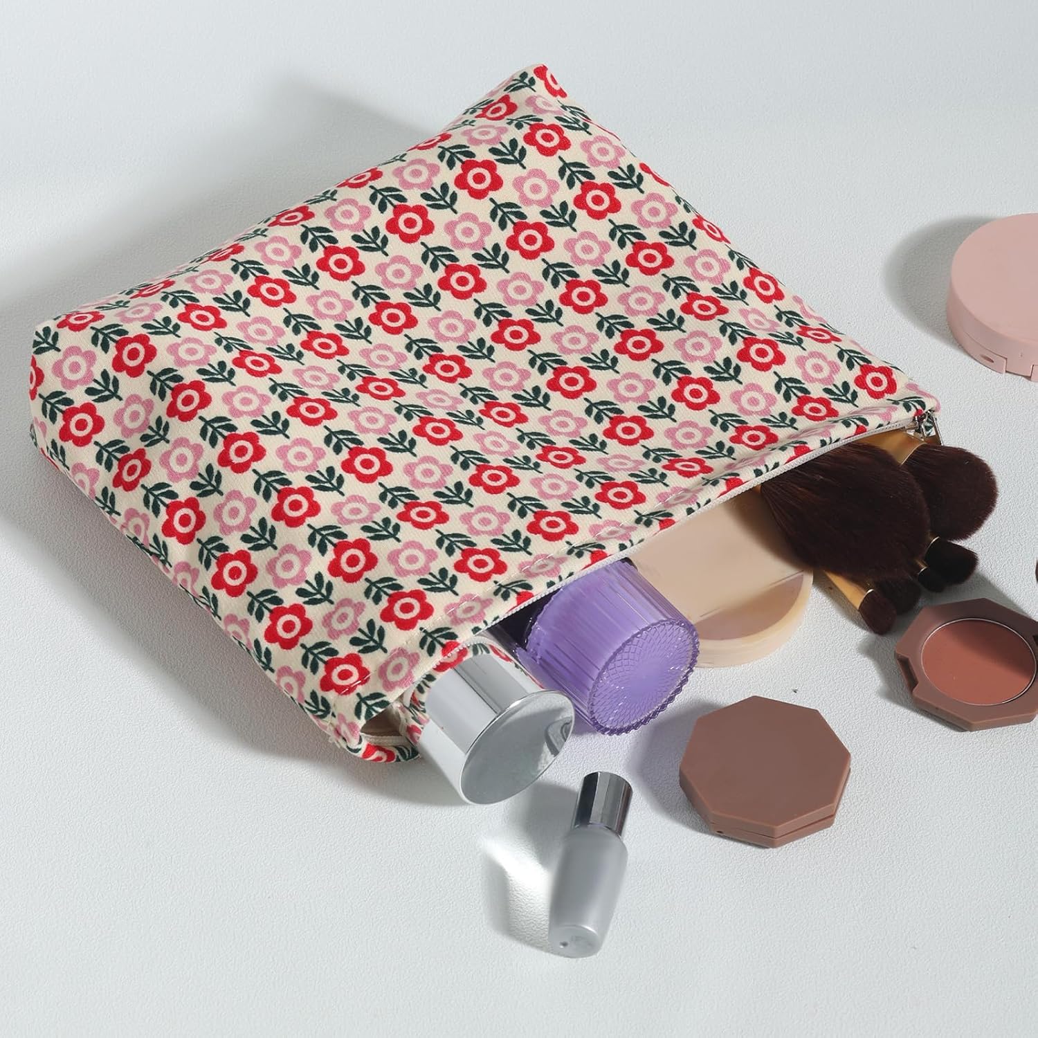 MHDGG Bolsa de maquillaje para mujer, bolsa de cosméticos floral de gran capacidad, bolsas de maquillaje, bolsas de maquillaje para mujer, bolsos de