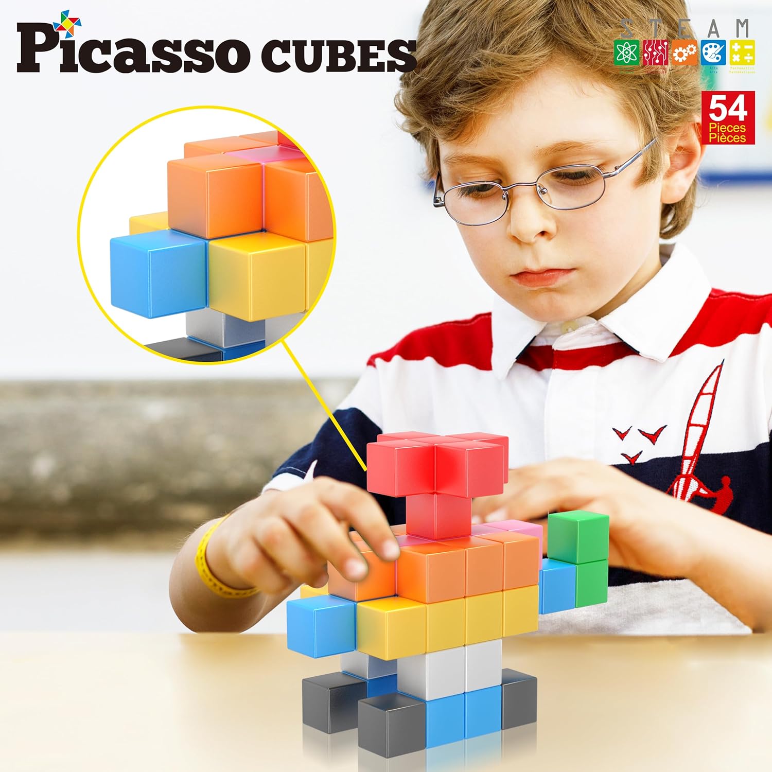 PicassoTiles Bloques de construcción de cubos magnéticos, 54 piezas de 1.2 pulgadas de 1.2 in, cubos magnéticos, juguete de construcción, juguetes